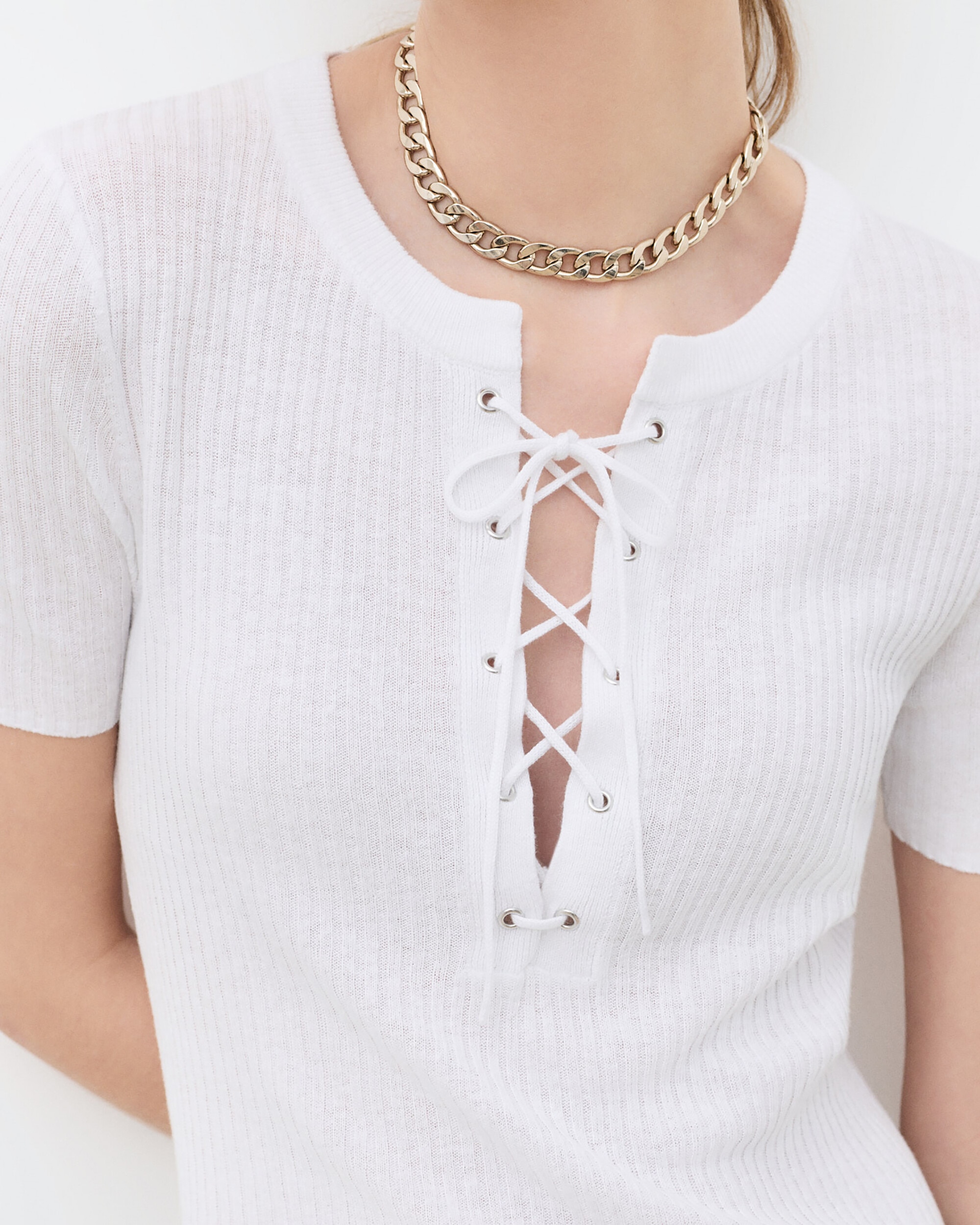 Camiseta de mujer de punto ligero con cordones - Caroll - Blanco Blanco-3