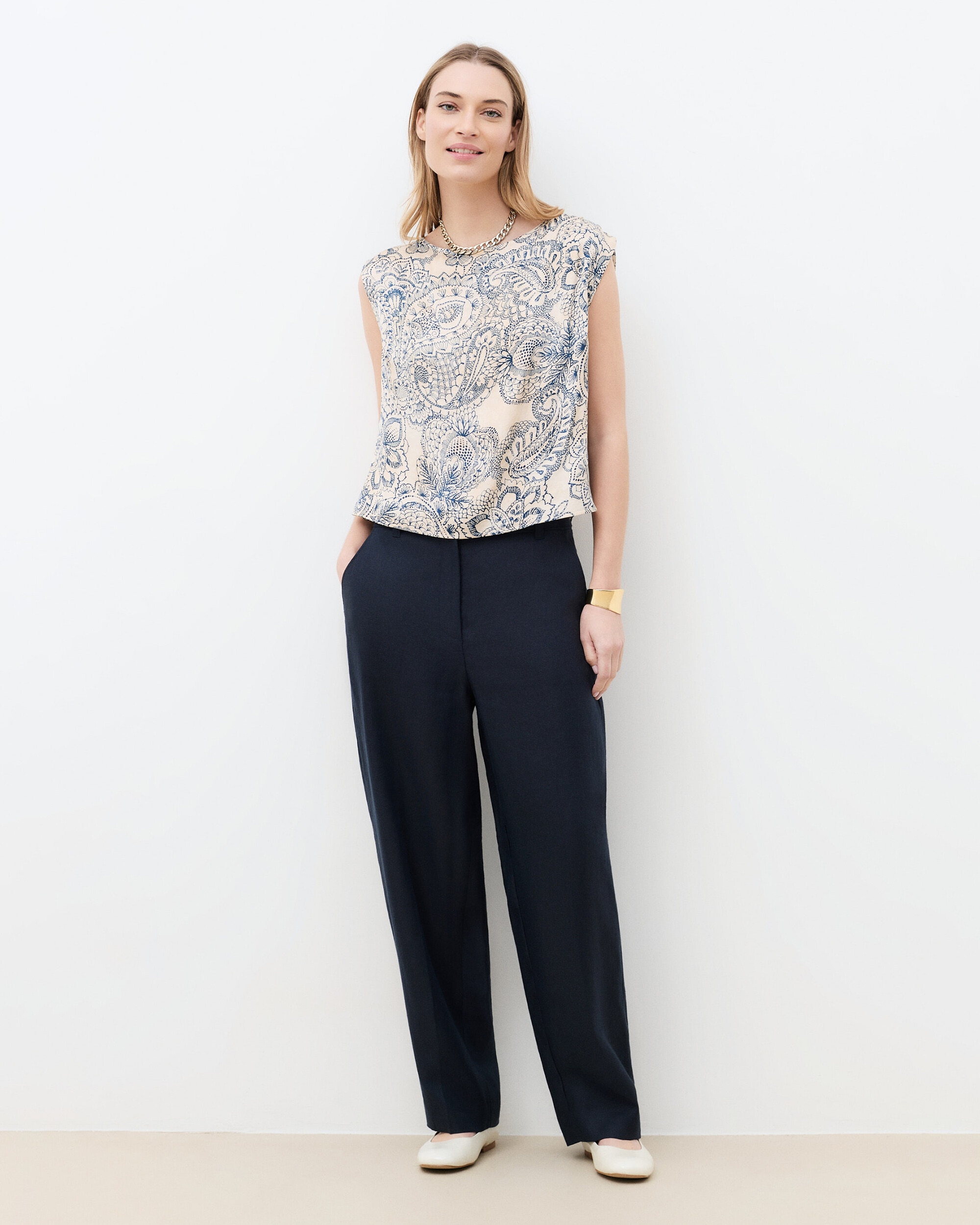 Caroll - Pantalón ancho de mujer en lino 100%.