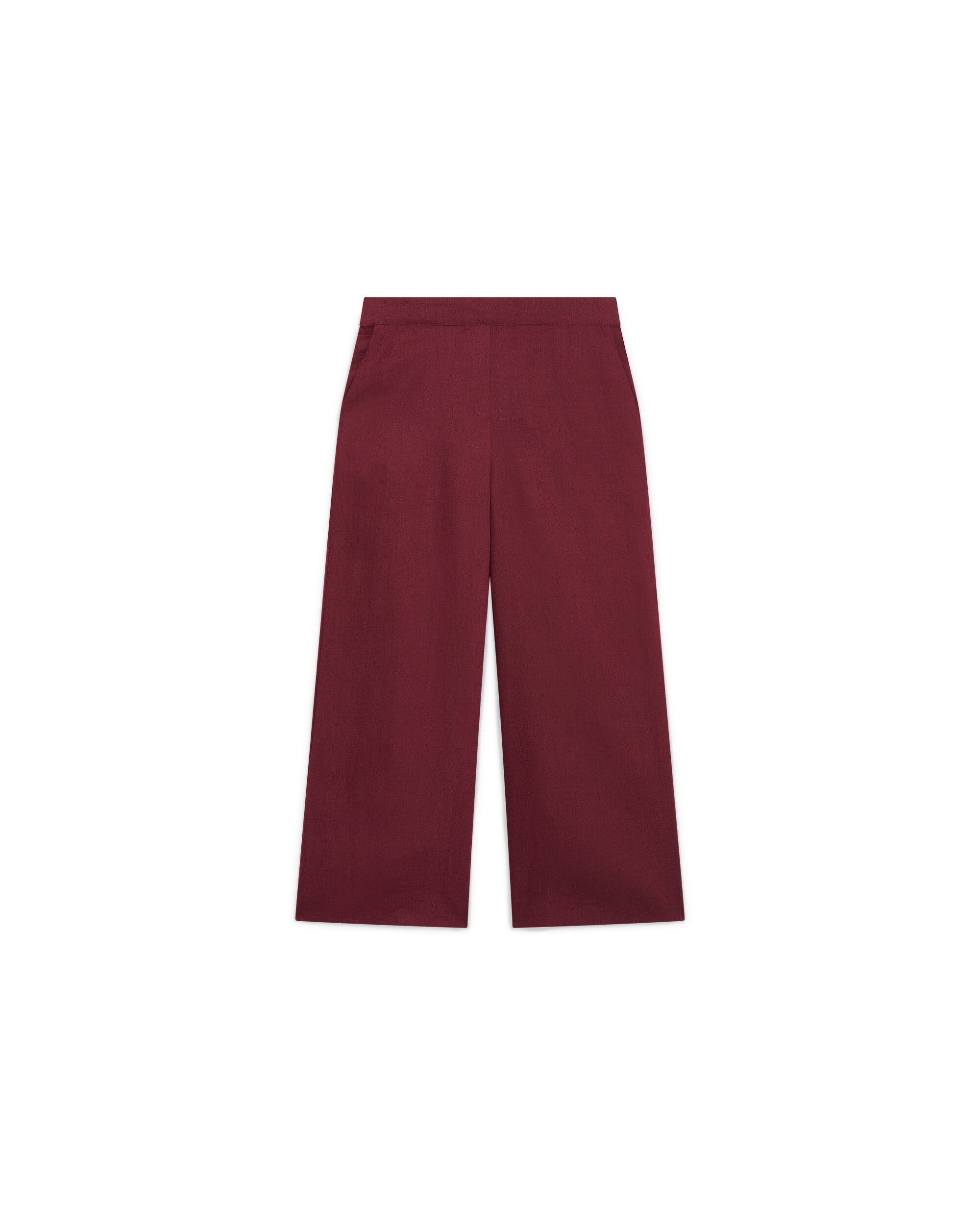 Pantalón ancho de mujer en lino 100% - Caroll - Burdeos Burdeos-4