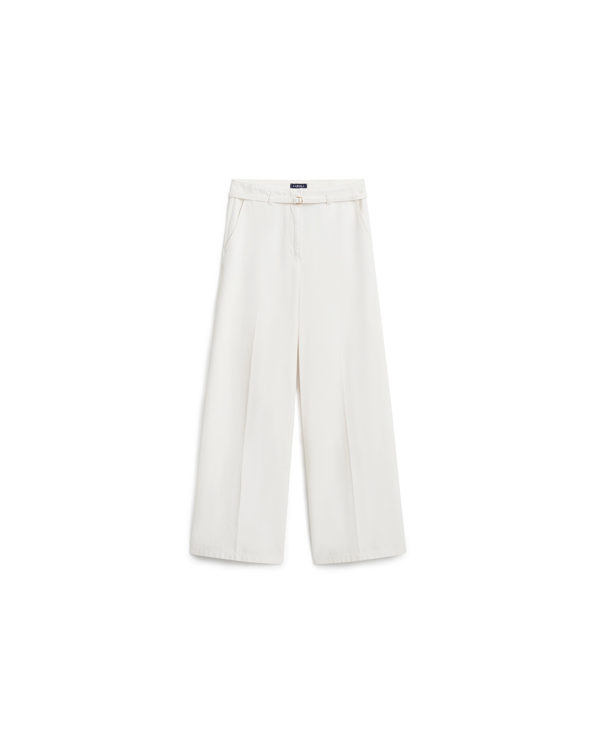 Pantalón ancho de mujer con cinturón - Caroll - Crema Crema-4