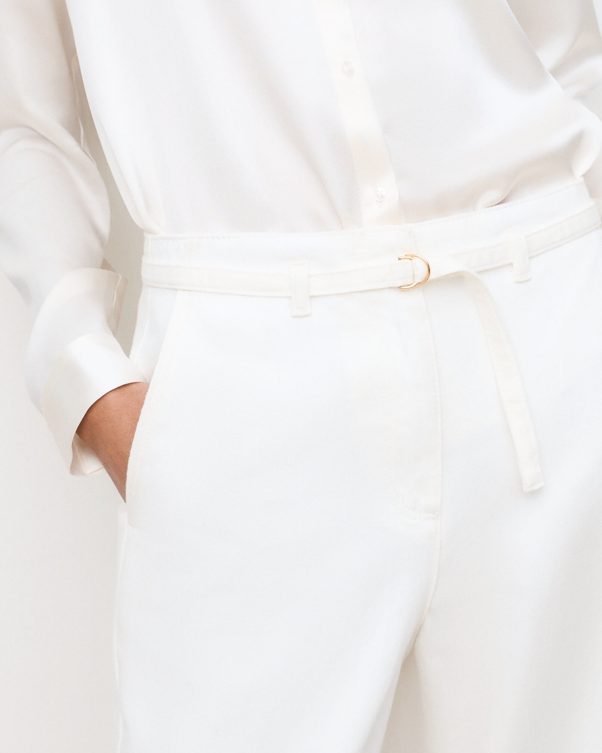 Pantalón ancho de mujer con cinturón - Caroll - Crema Crema-3