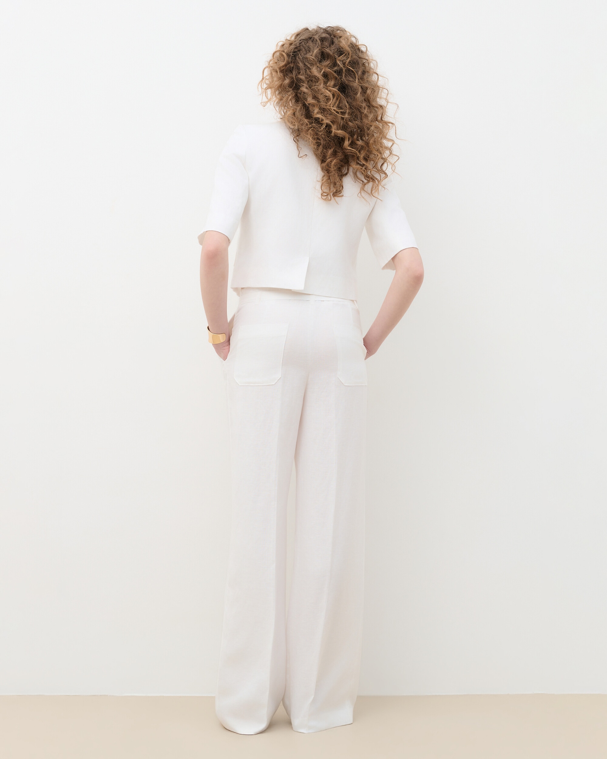 Pantalón ancho de mujer con cinturilla en lino - Caroll - Blanco Blanco-2