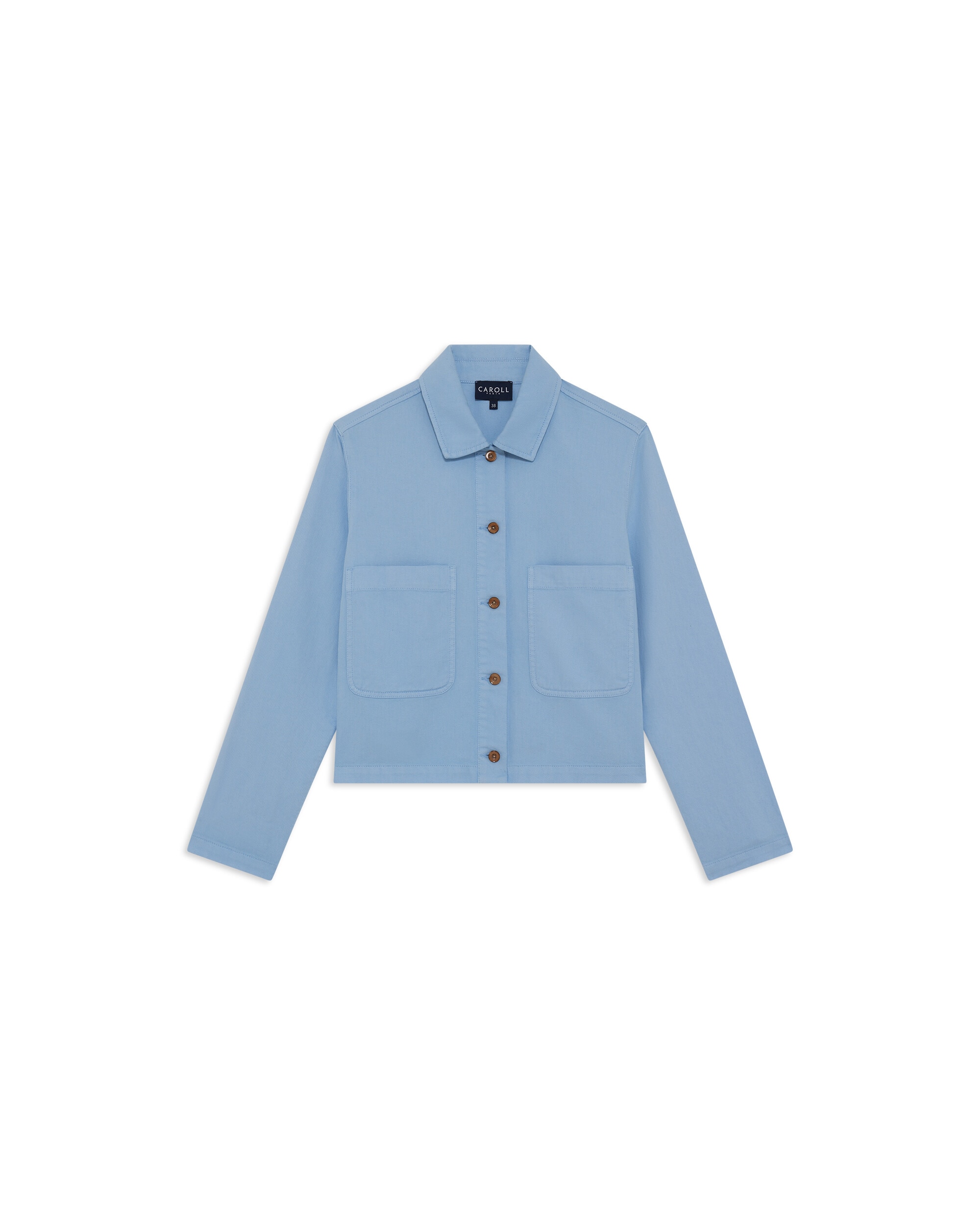 Chaqueta de mujer corte crop con bolsillos frontales - Caroll - Azul claro Azul claro-4