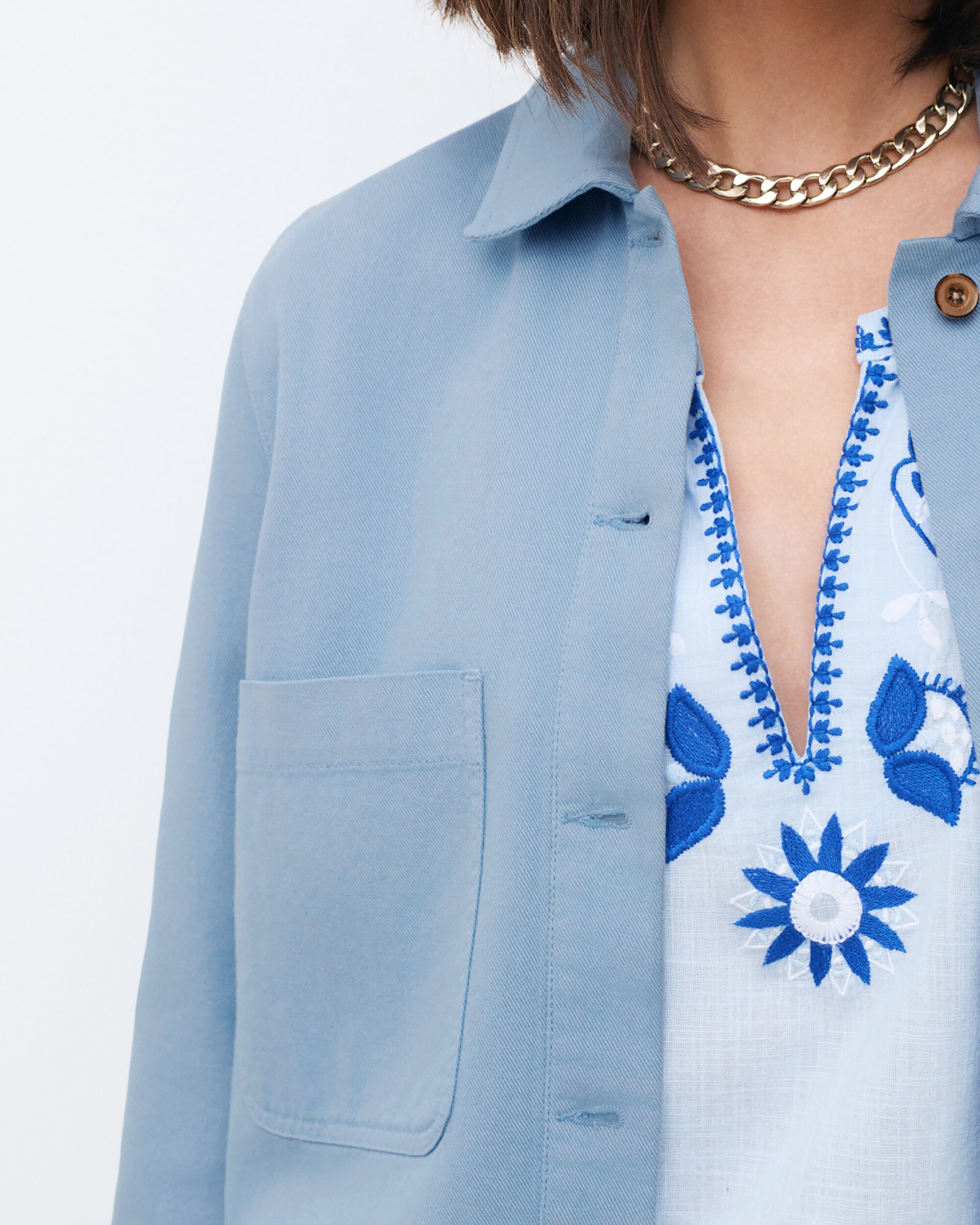 Chaqueta de mujer corte crop con bolsillos frontales - Caroll - Azul claro Azul claro-3