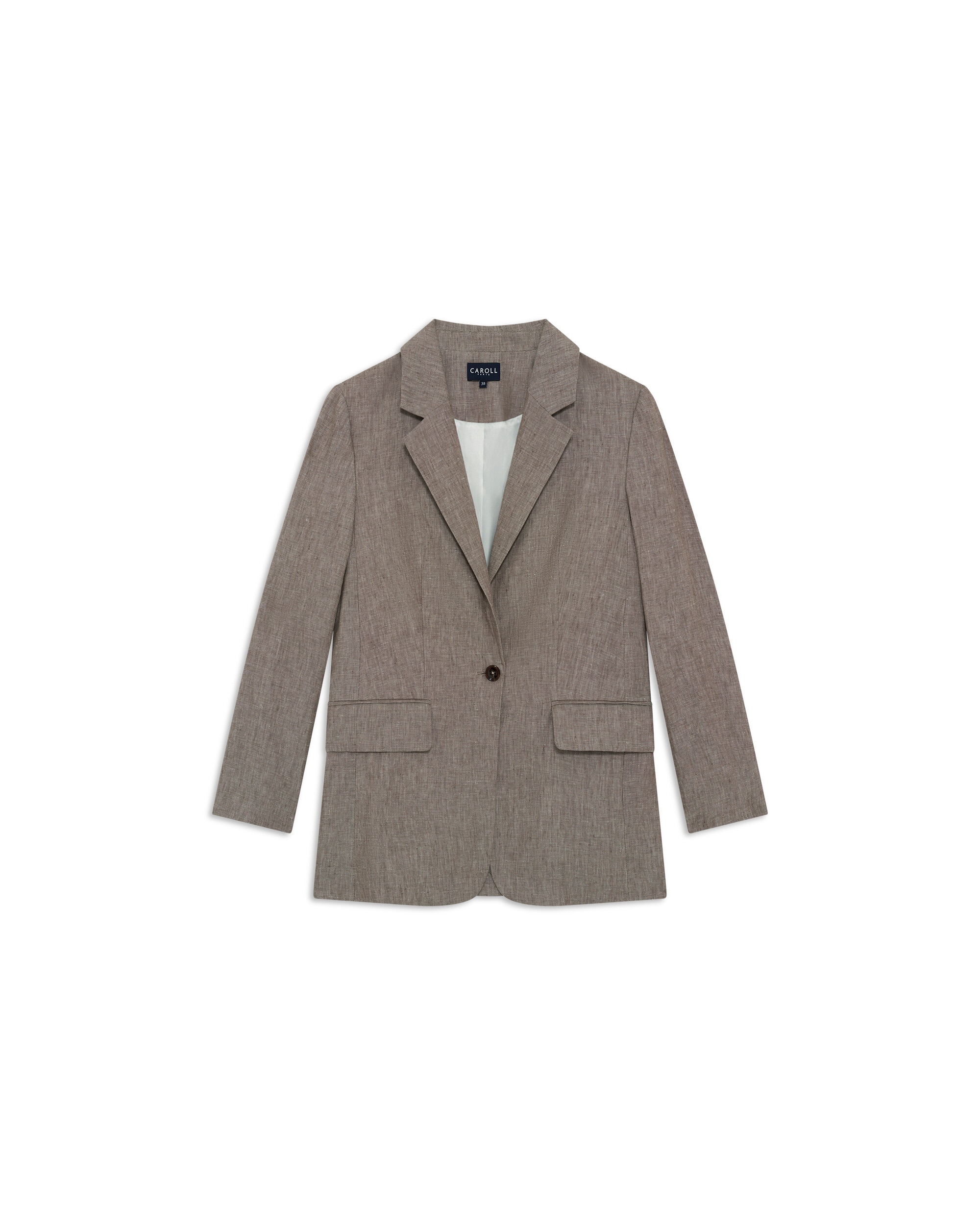 Blazer de mujer de mujer con bolsillos italianos en lino 100% - Caroll - Marrón Marrón-4