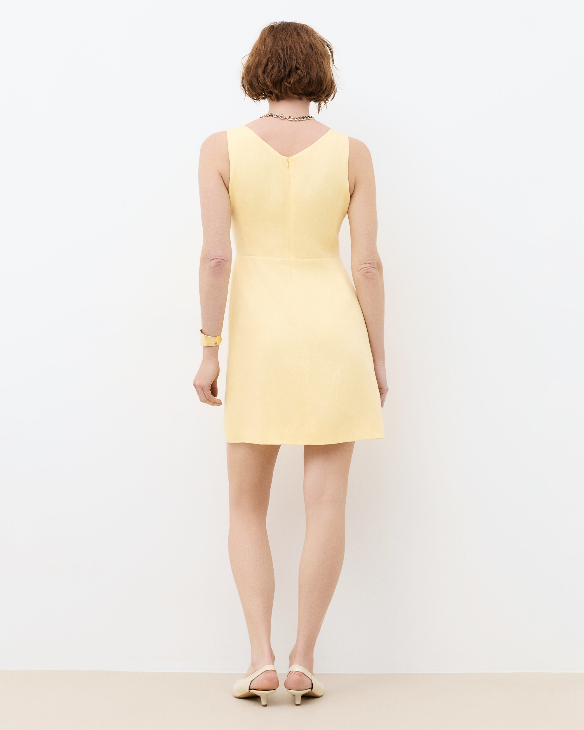 Vestido corto sin mangas en lino 100% - Caroll - Amarillo Amarillo-2