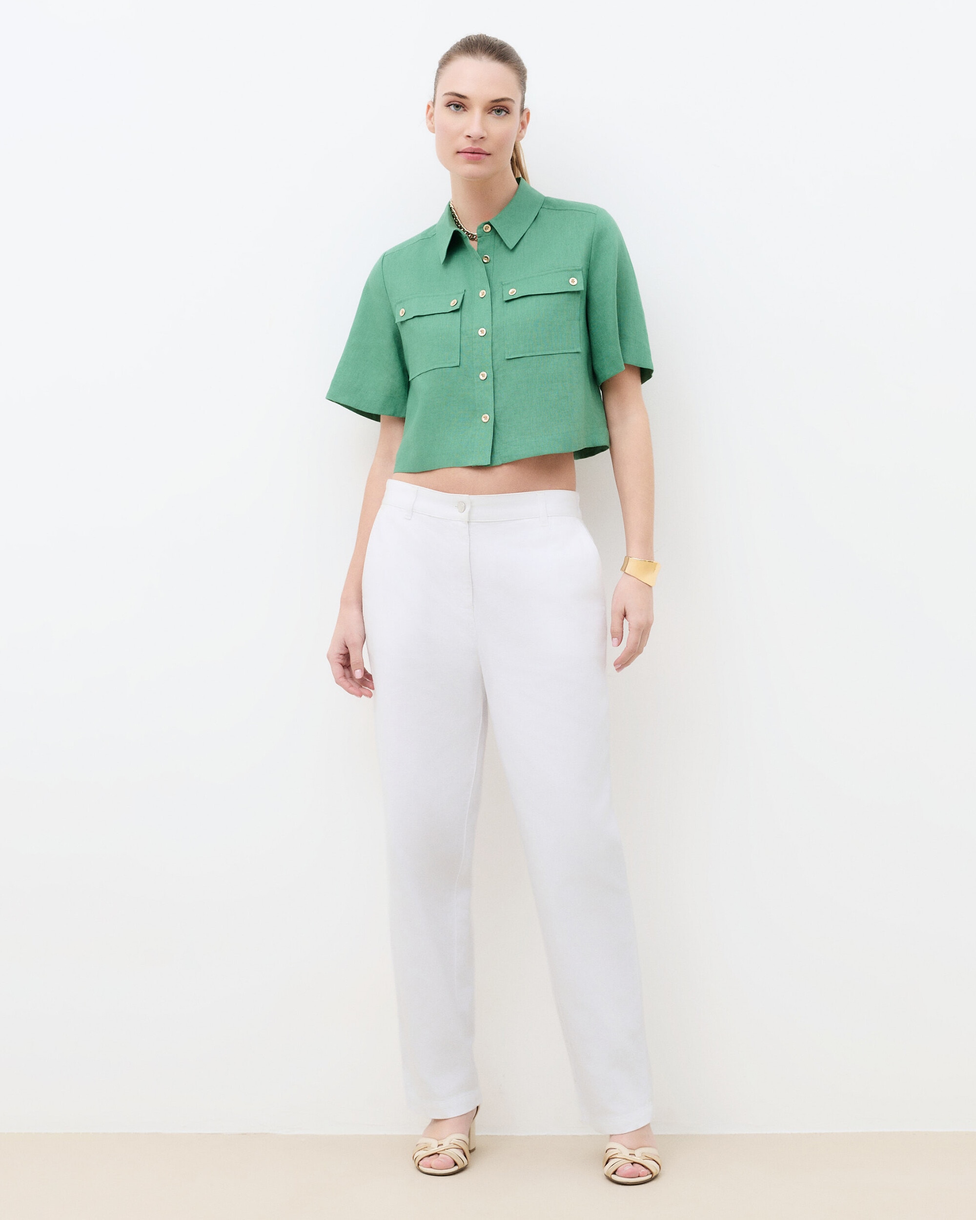 Caroll - Camisa de mujer con bolsillos en lino 100%.