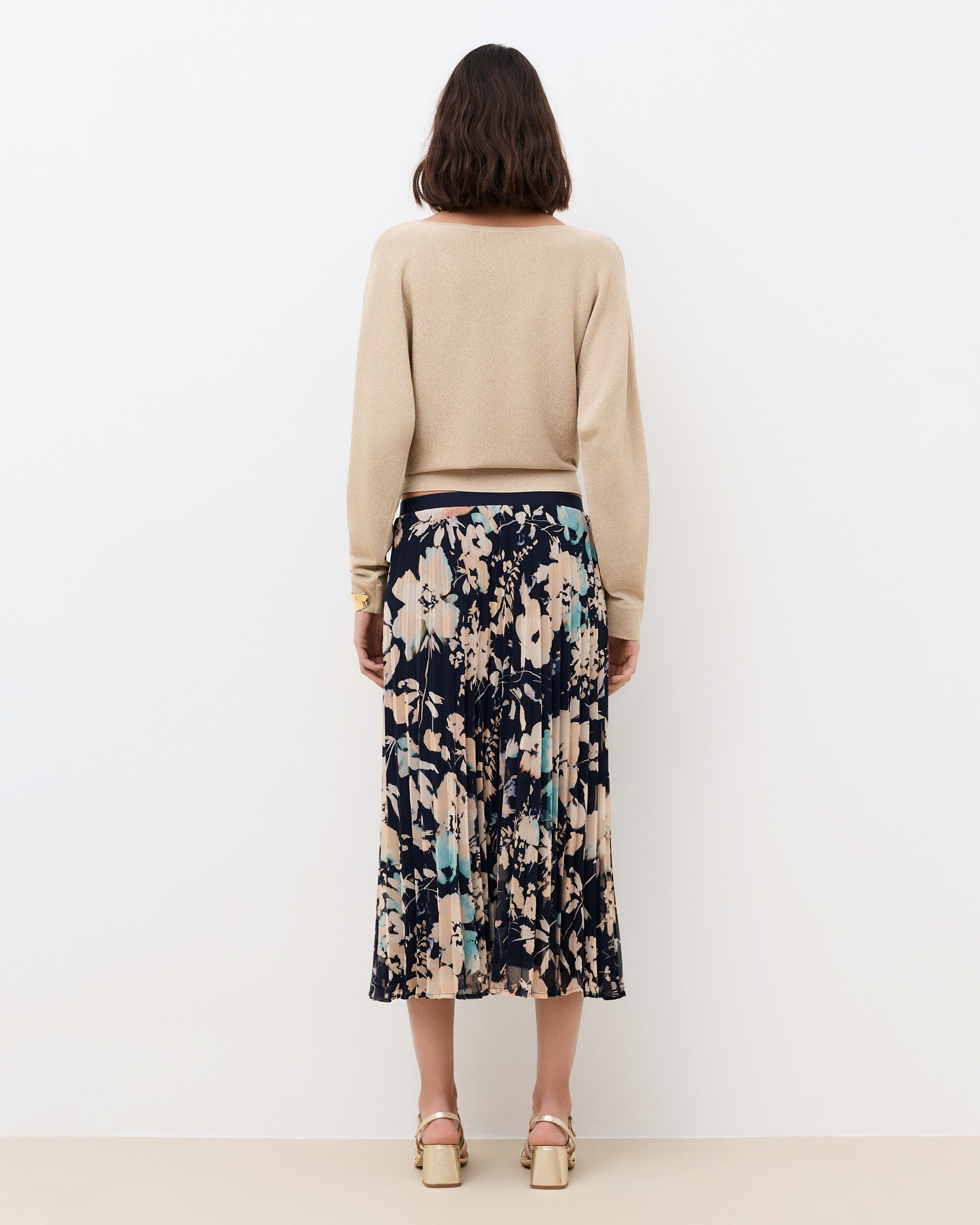 Falda larga con bolsillos y estampado floral - Caroll - Azul marino / Naranja Azul marino / Naranja-2