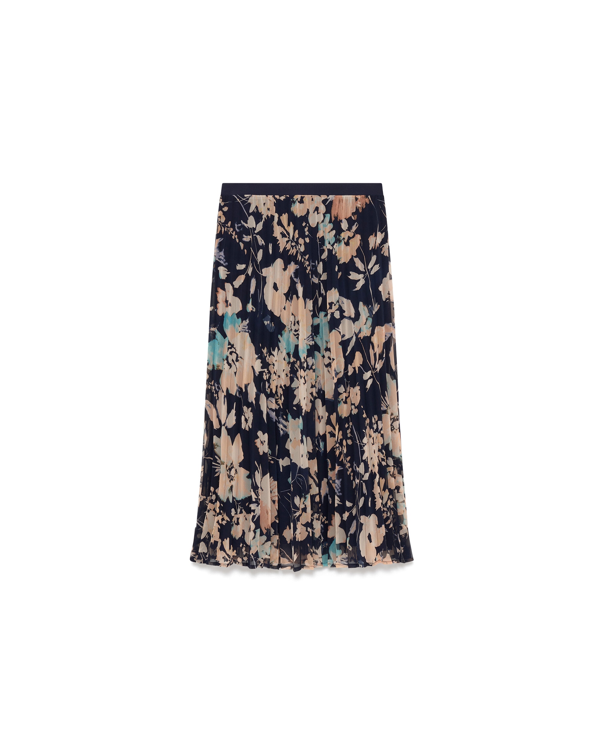 Falda larga con bolsillos y estampado floral - Caroll - Azul marino / Naranja Azul marino / Naranja-4