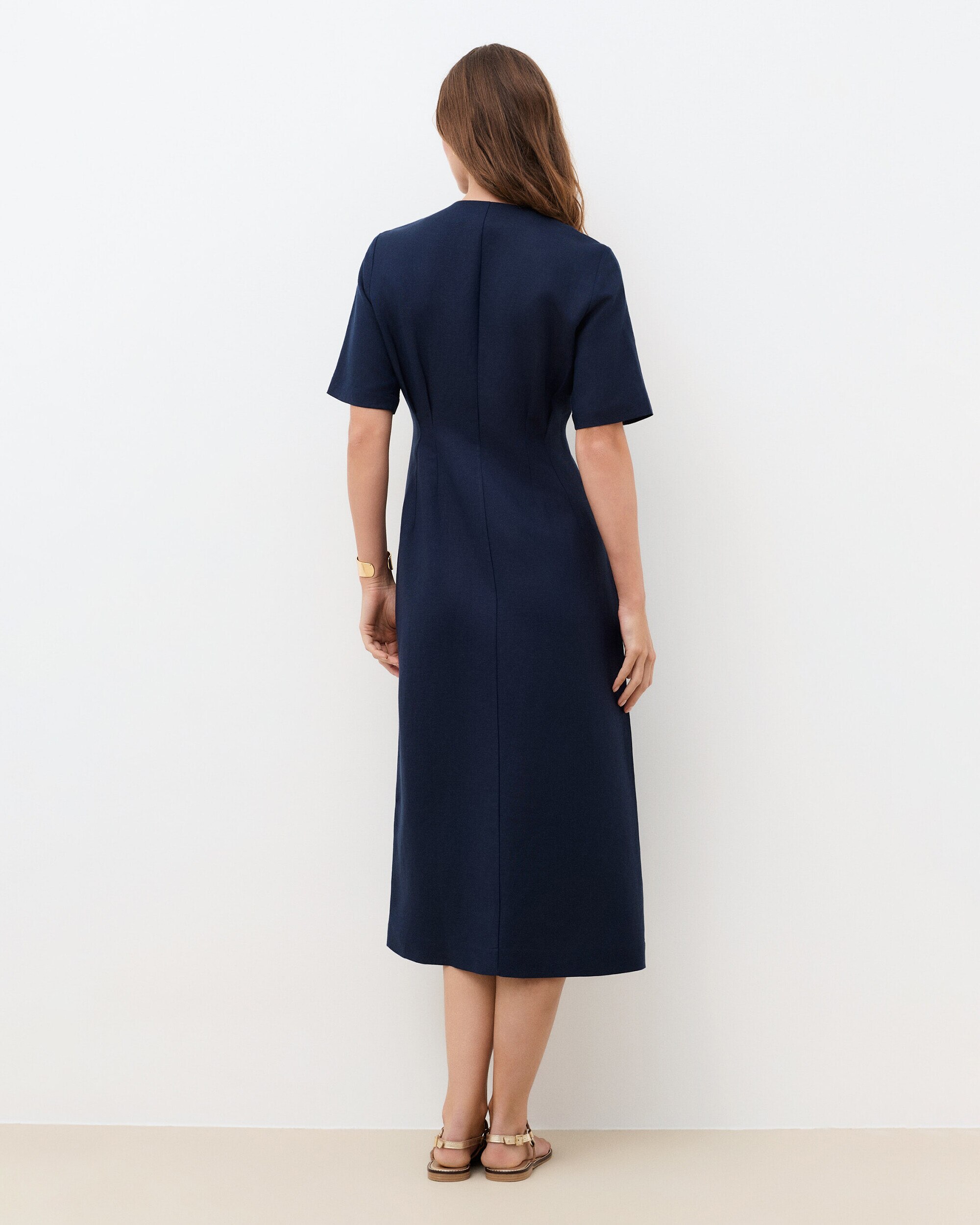 Vestido largo camisero en lino - Caroll - Azul marino Azul marino-2
