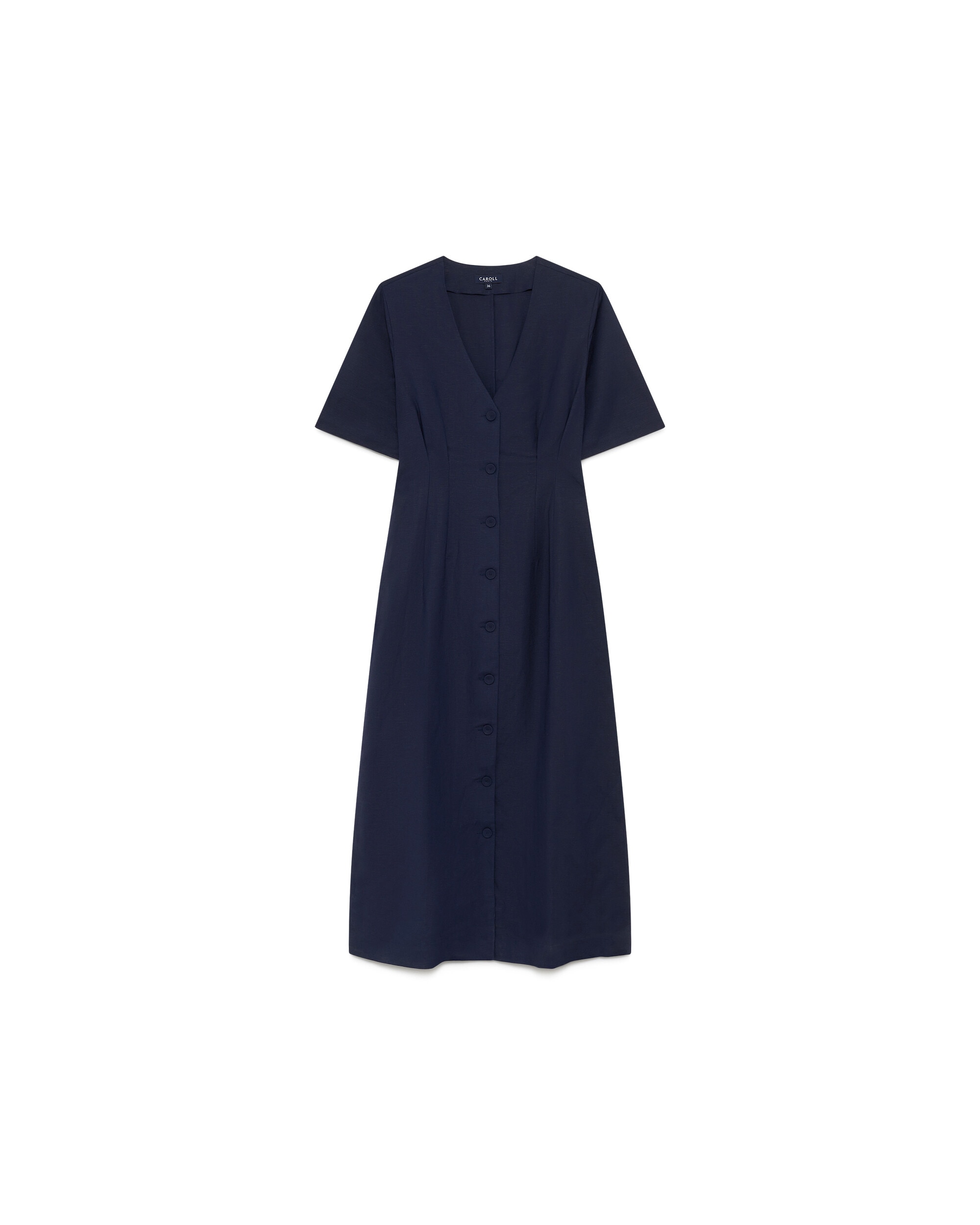 Vestido largo camisero en lino - Caroll - Azul marino Azul marino-4