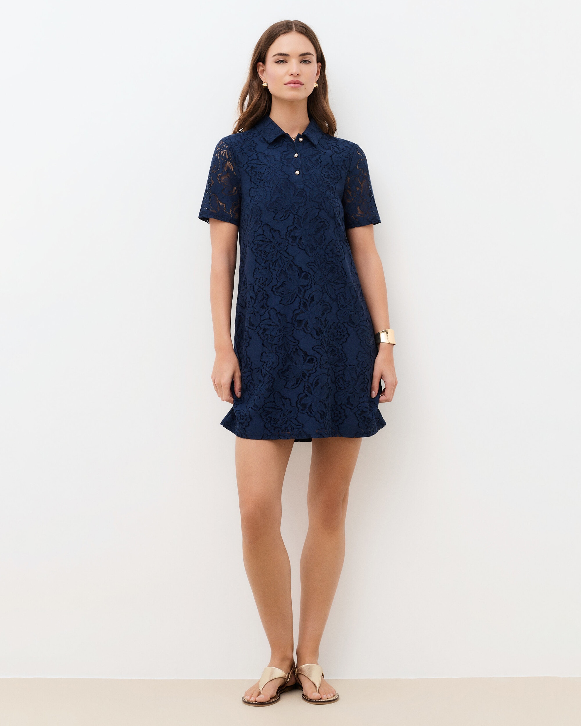 Caroll - Vestido corto con efecto calado cuello camisero.