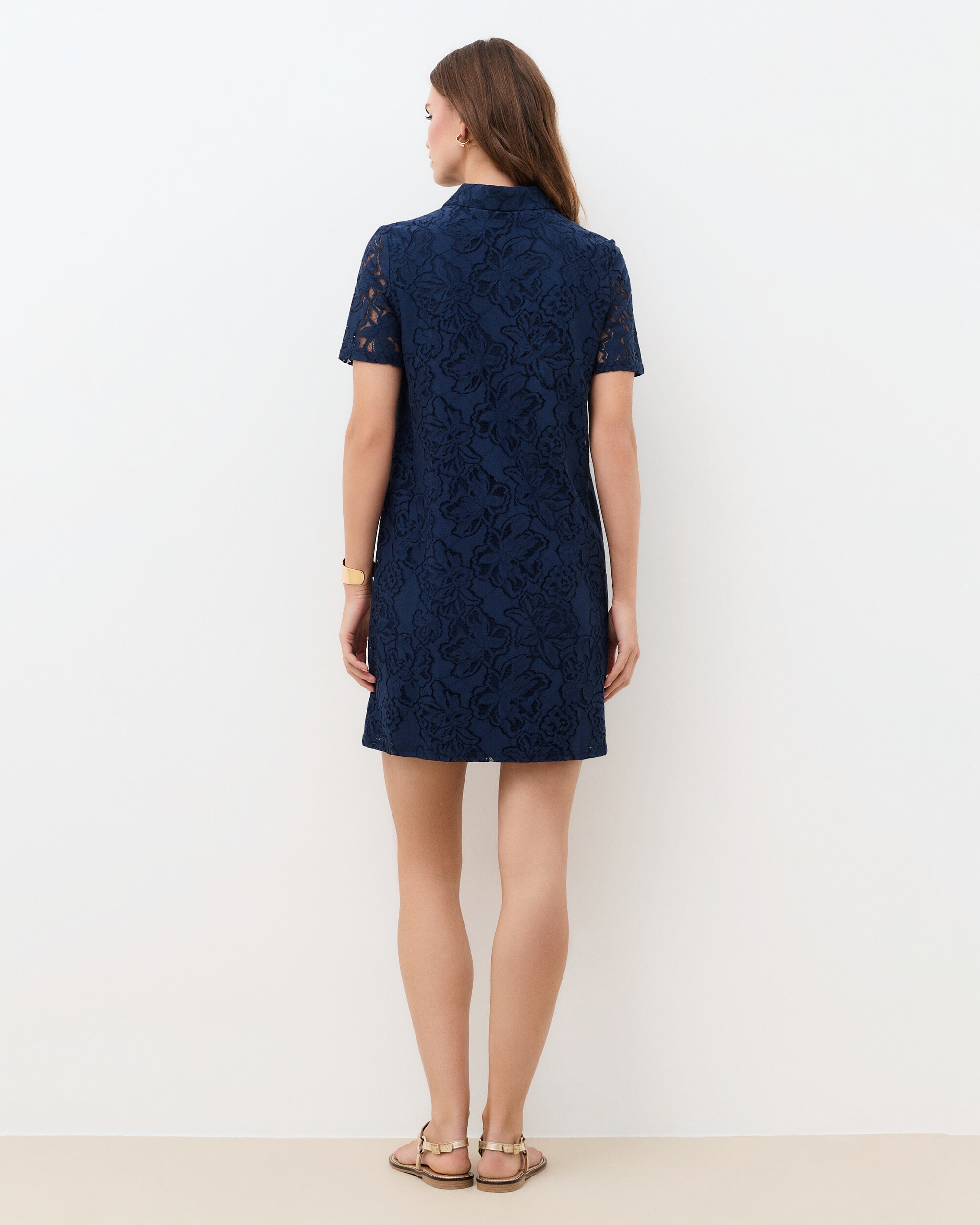 Vestido corto con efecto calado cuello camisero - Caroll - Azul marino Azul marino-2