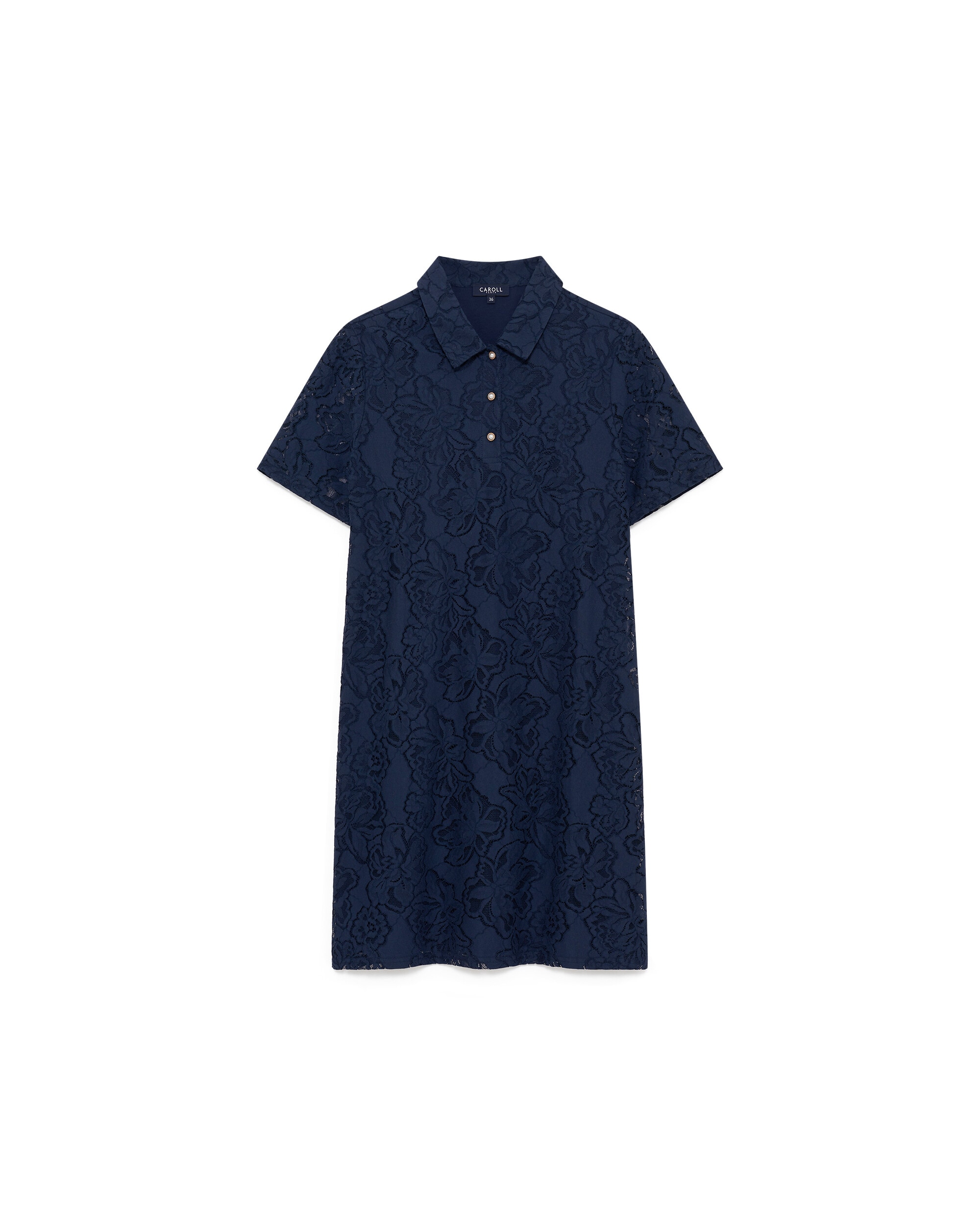 Vestido corto con efecto calado cuello camisero - Caroll - Azul marino Azul marino-4