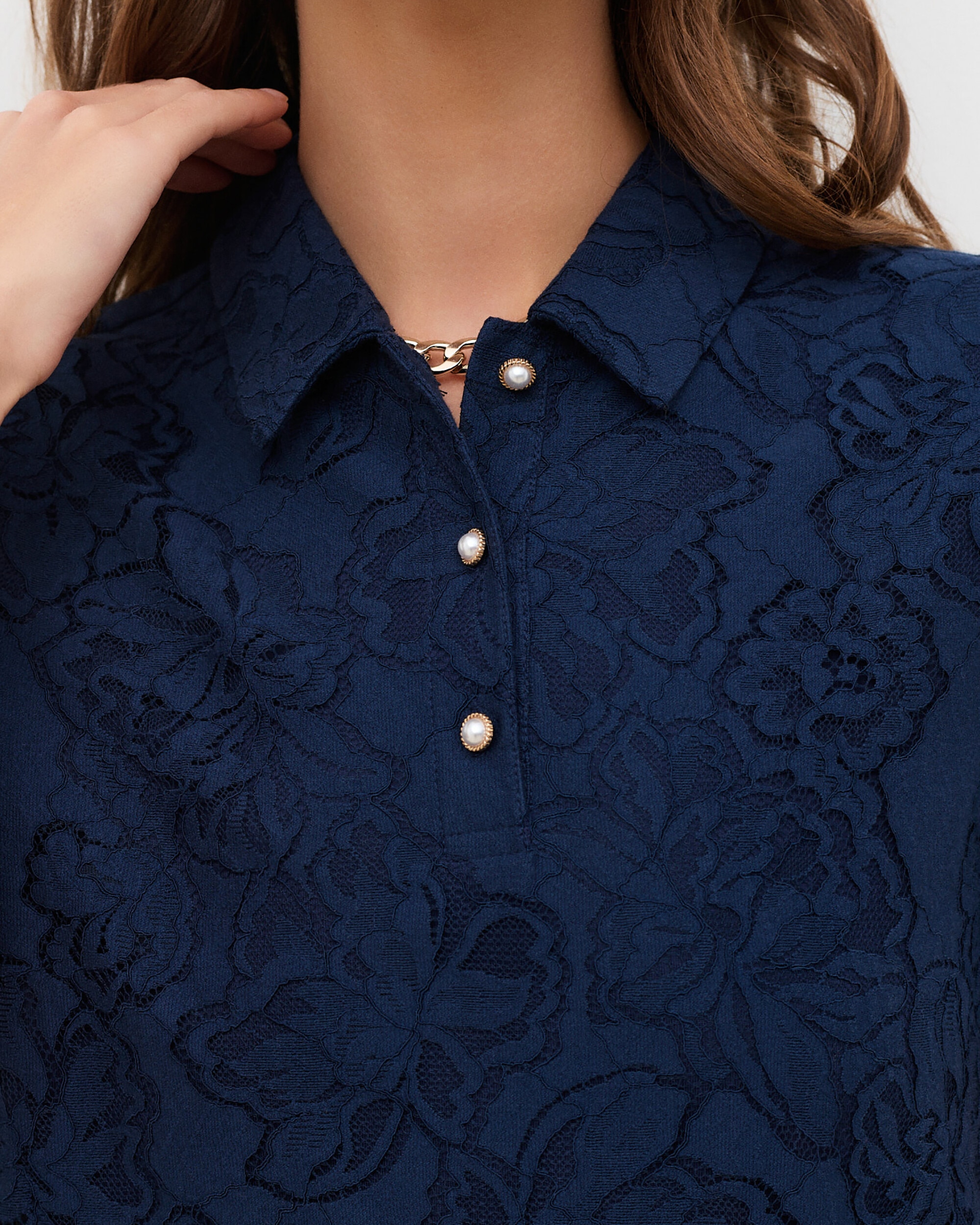 Vestido corto con efecto calado cuello camisero - Caroll - Azul marino Azul marino-3
