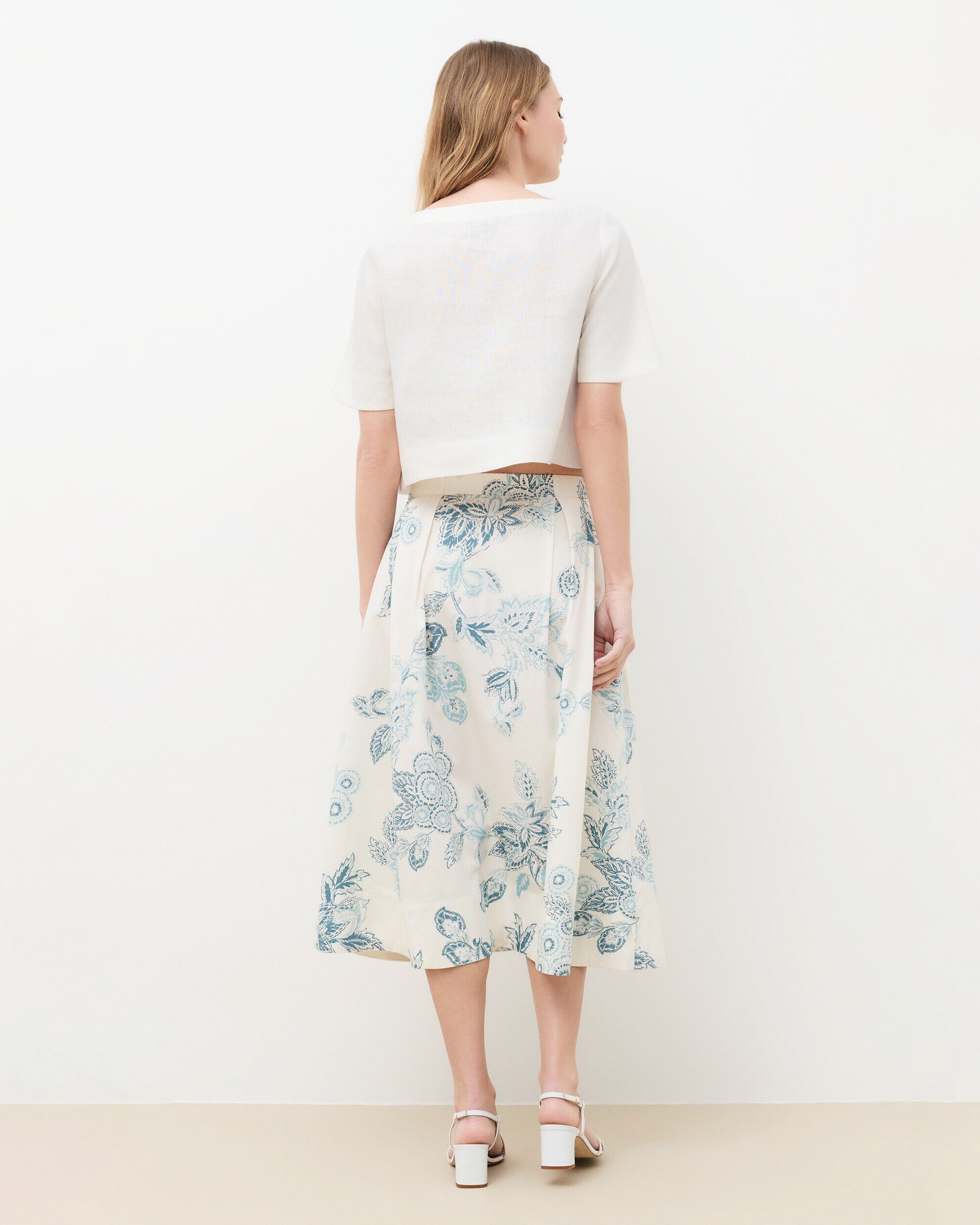 Falda larga plisada con estampado floral - Caroll - Crudo Crudo-2
