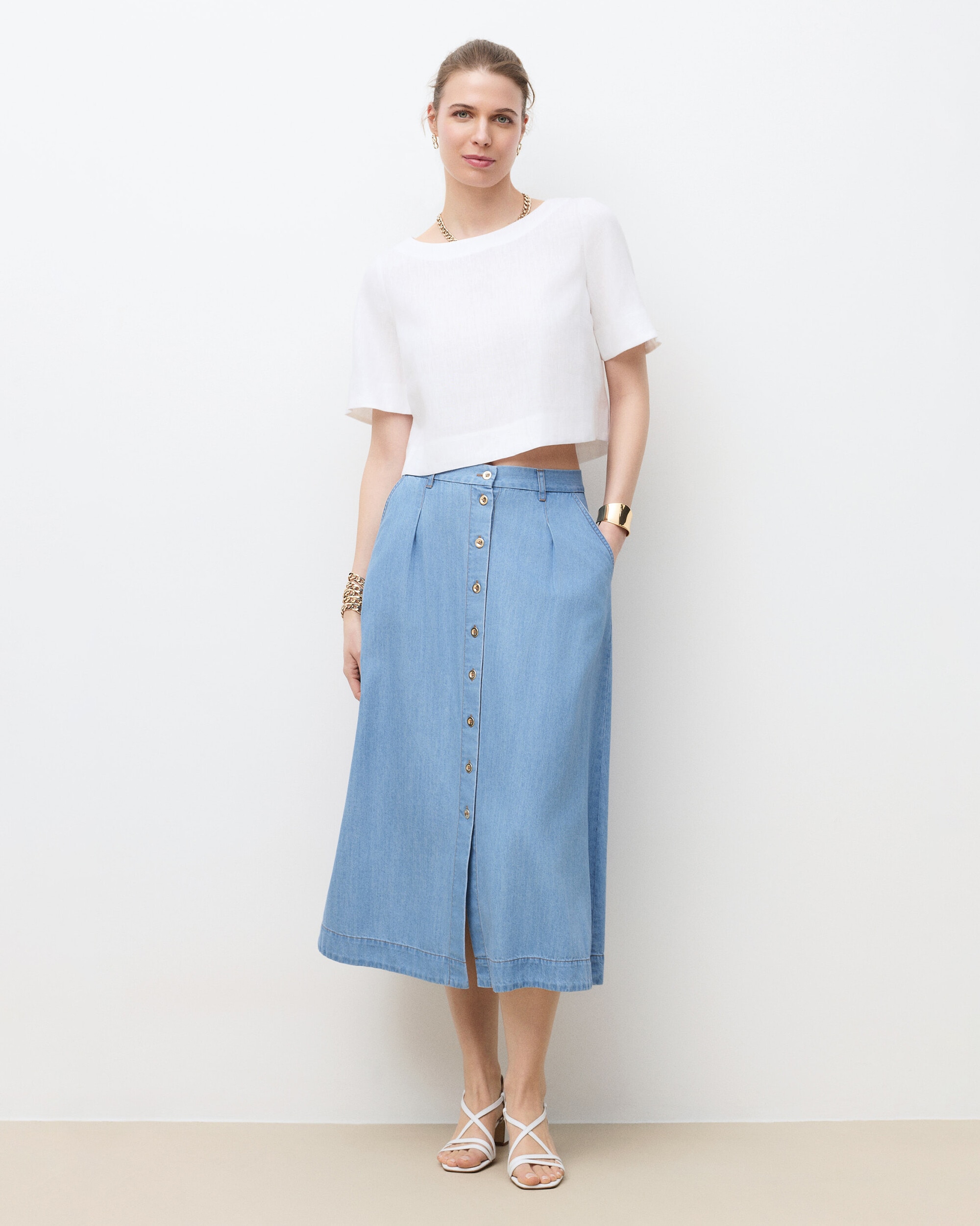 Caroll - Falda larga en denim con cierre de botones.