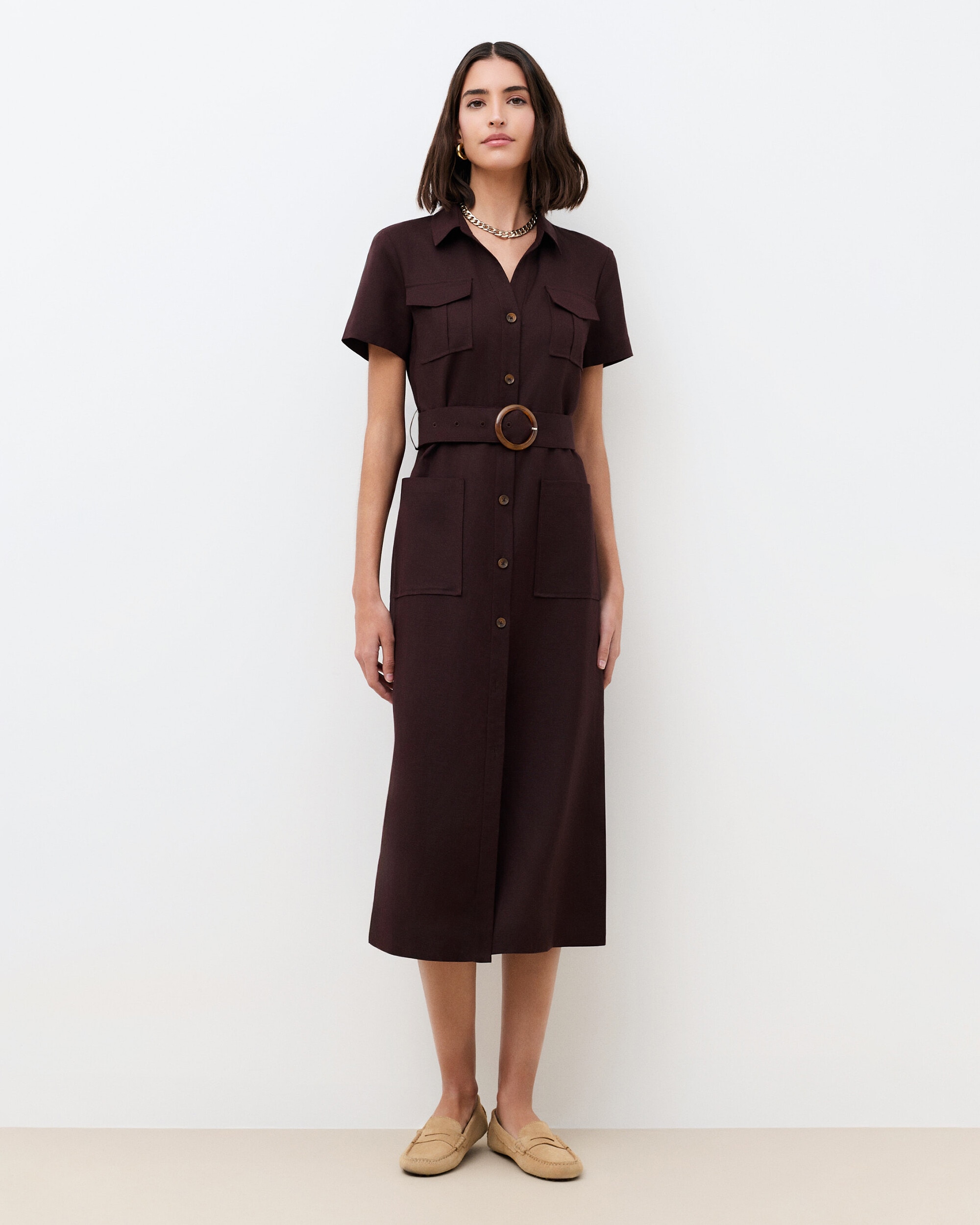 Caroll - Vestido midi con cinturón en lino.