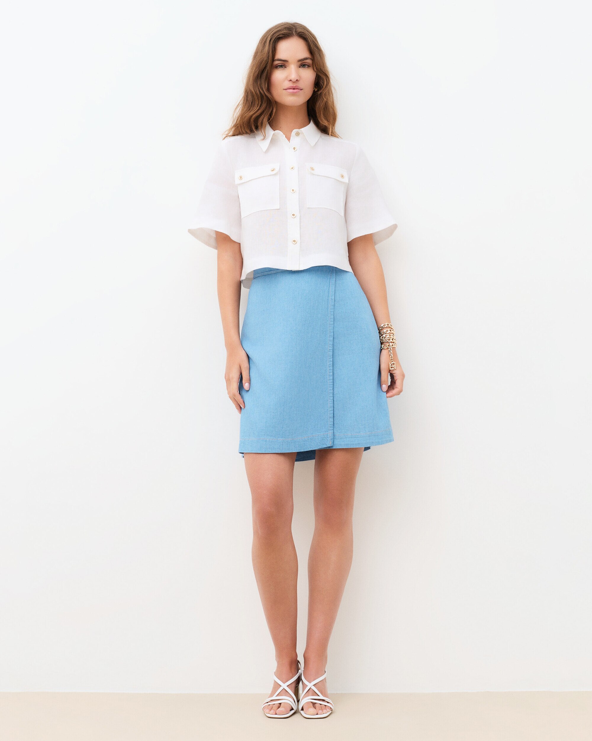 Camisa de mujer con bolsillos en lino 100% - Caroll - Blanco Blanco-1