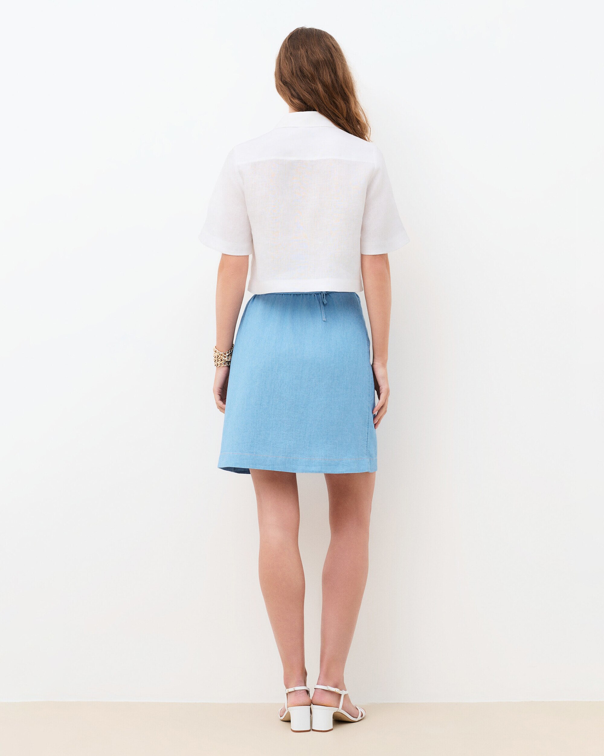 Camisa de mujer con bolsillos en lino 100% - Caroll - Blanco Blanco-2