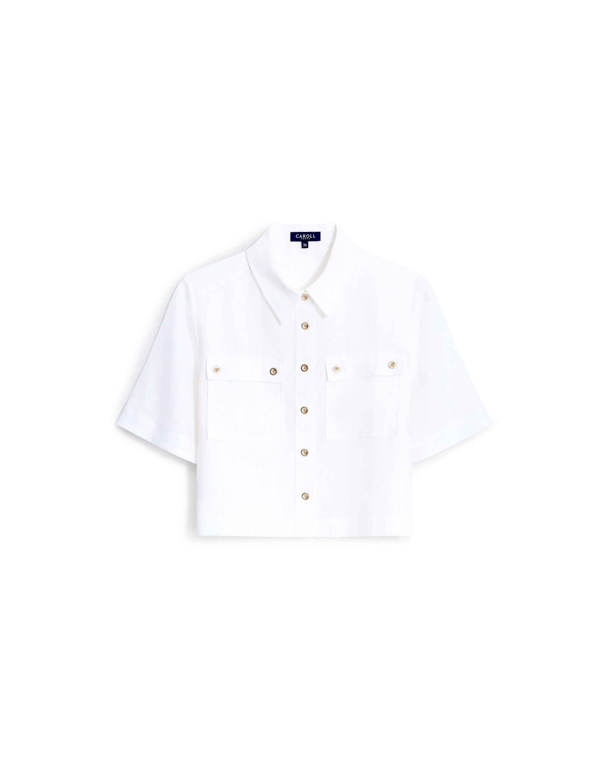 Camisa de mujer con bolsillos en lino 100% - Caroll - Blanco Blanco-4