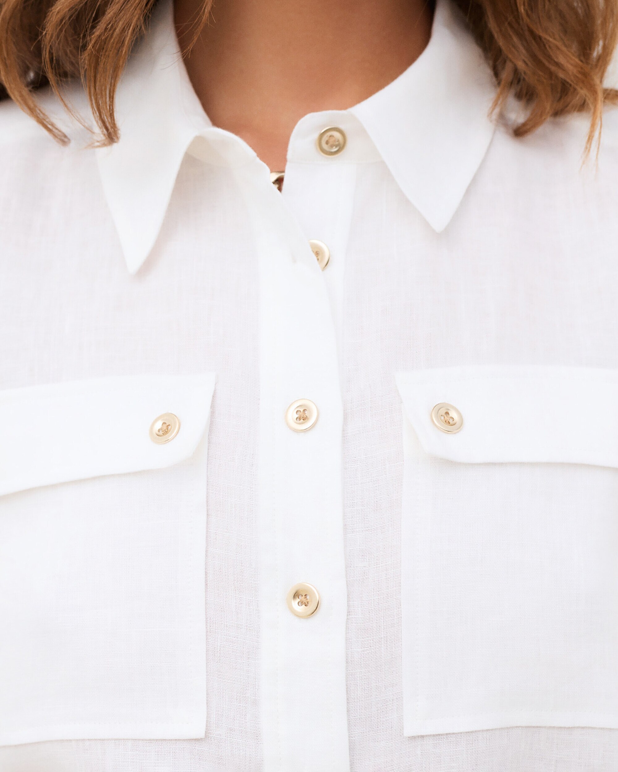 Camisa de mujer con bolsillos en lino 100% - Caroll - Blanco Blanco-3