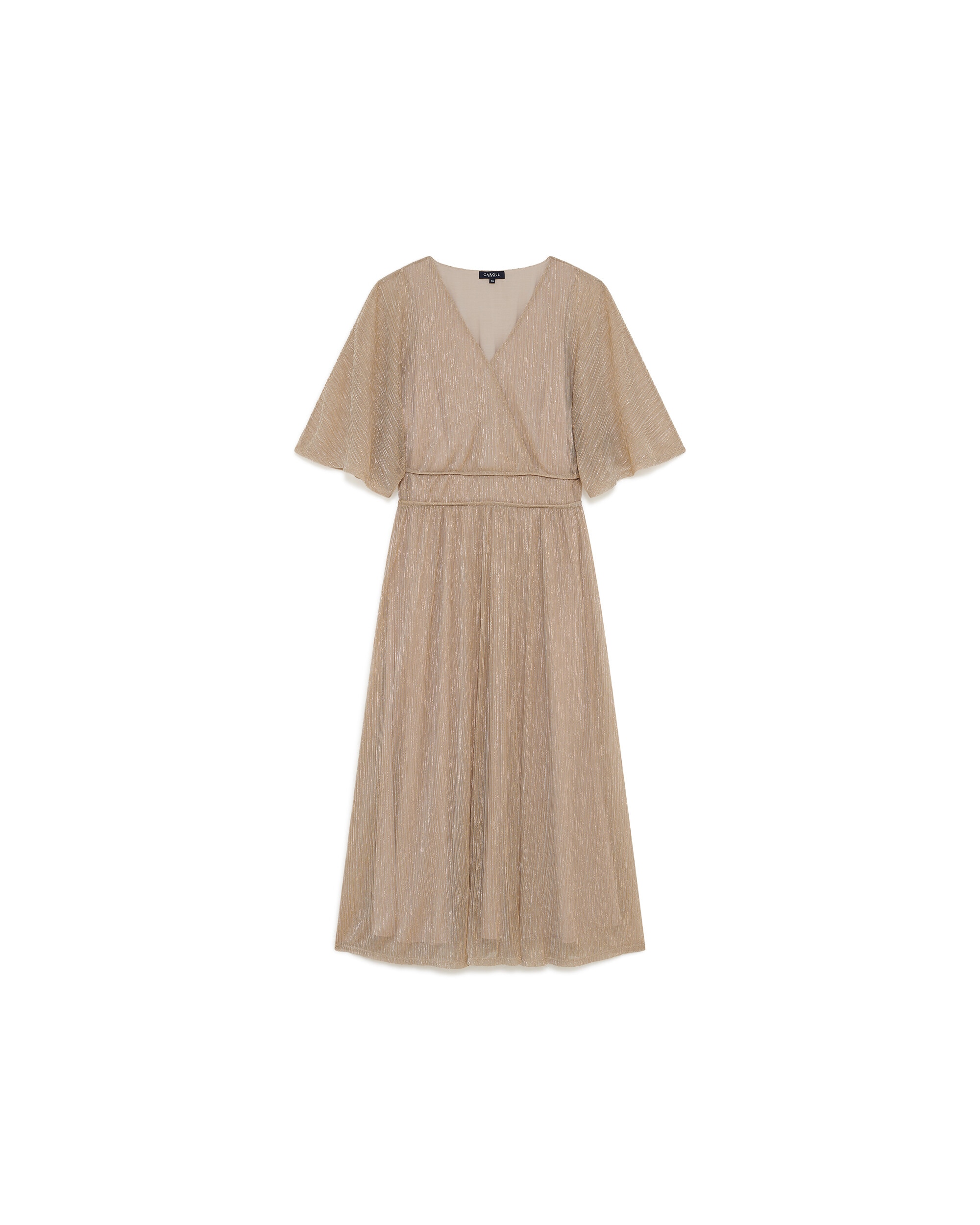 Vestido midi drapeado con manga francesa y detalles metalizados - Caroll - Oro Oro-4