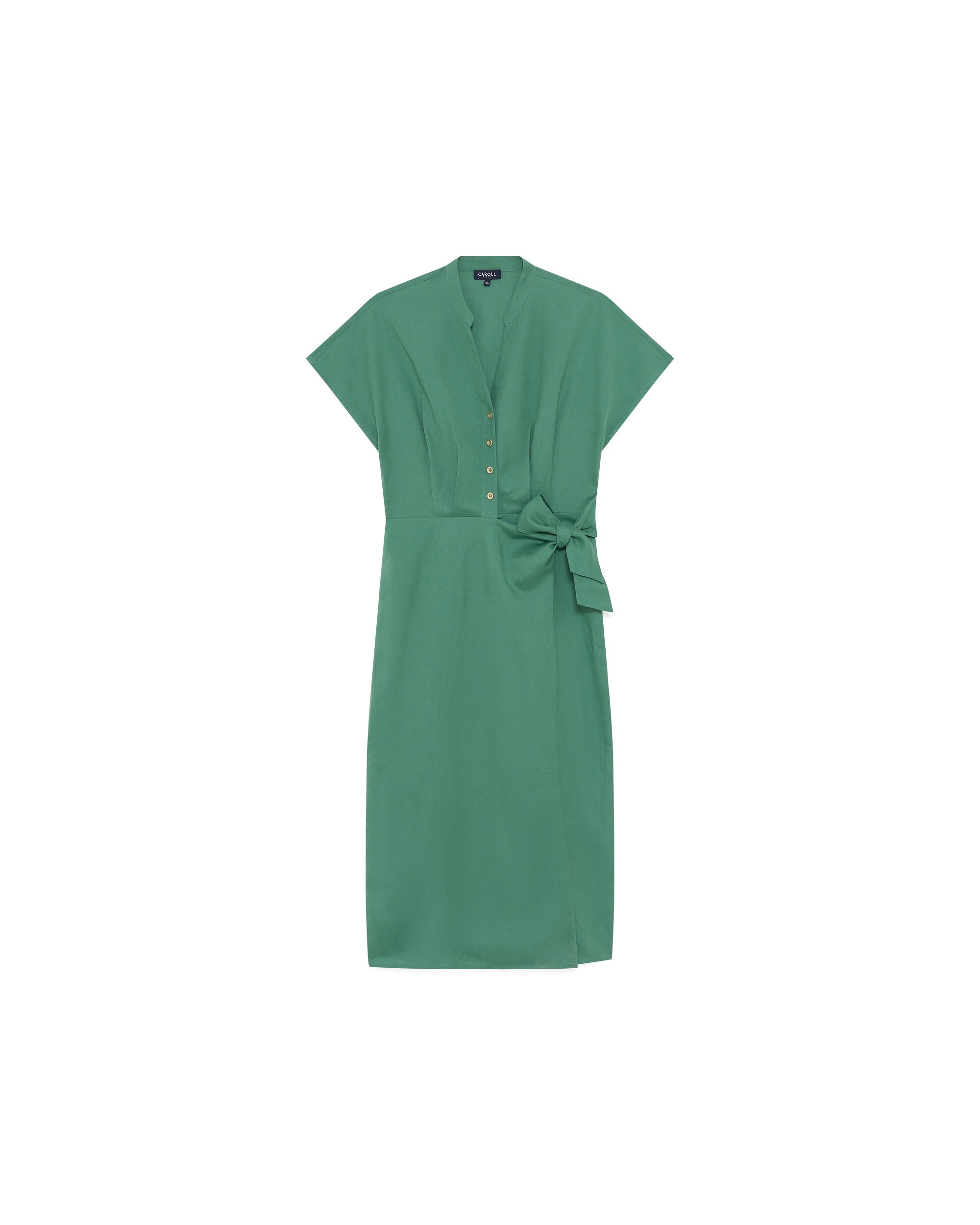 Vestido midi con cintura fruncida y escote pico - Caroll - Verde menta Verde menta-4
