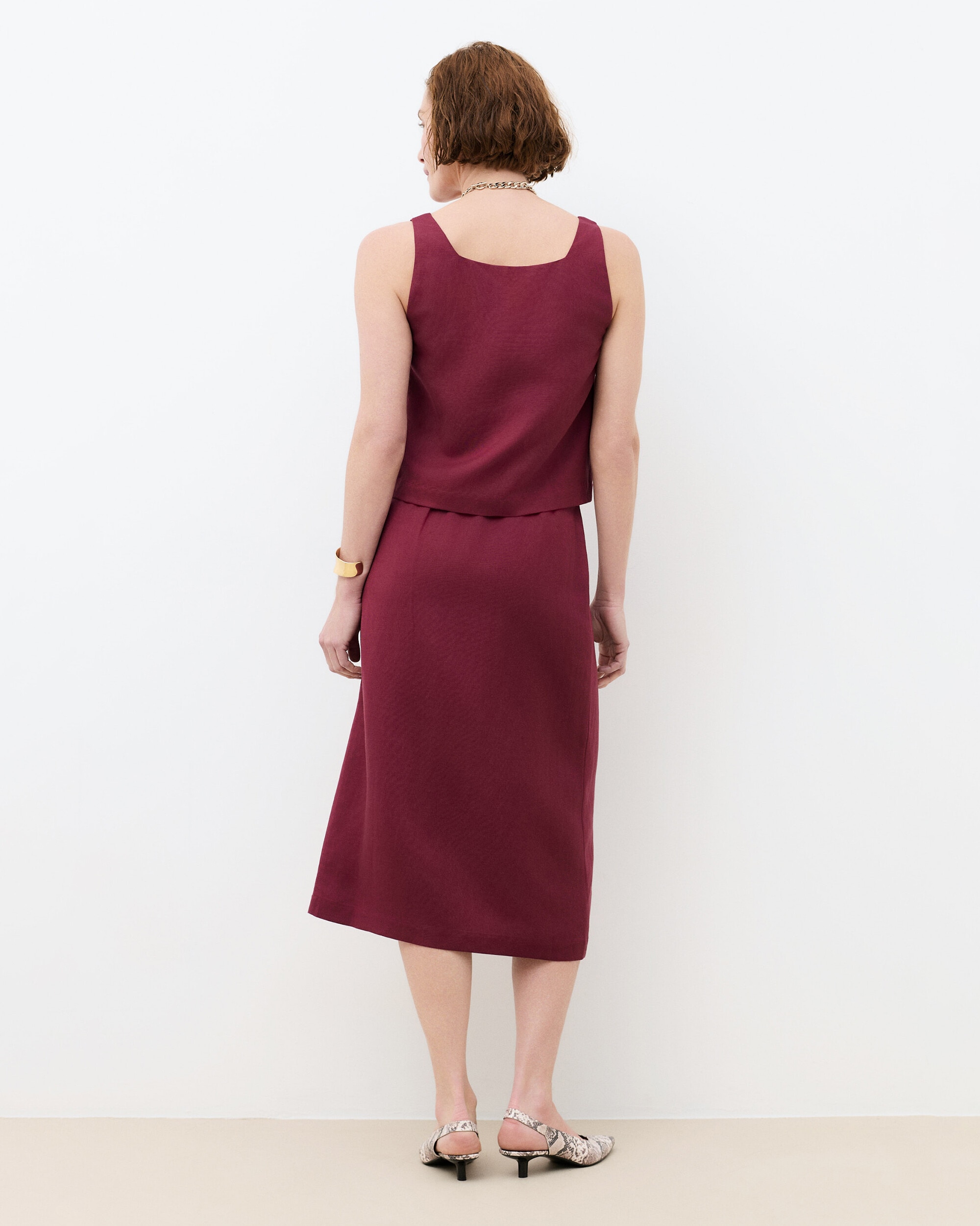 Top de mujer corte crop en lino - Caroll - Burdeos Burdeos-2