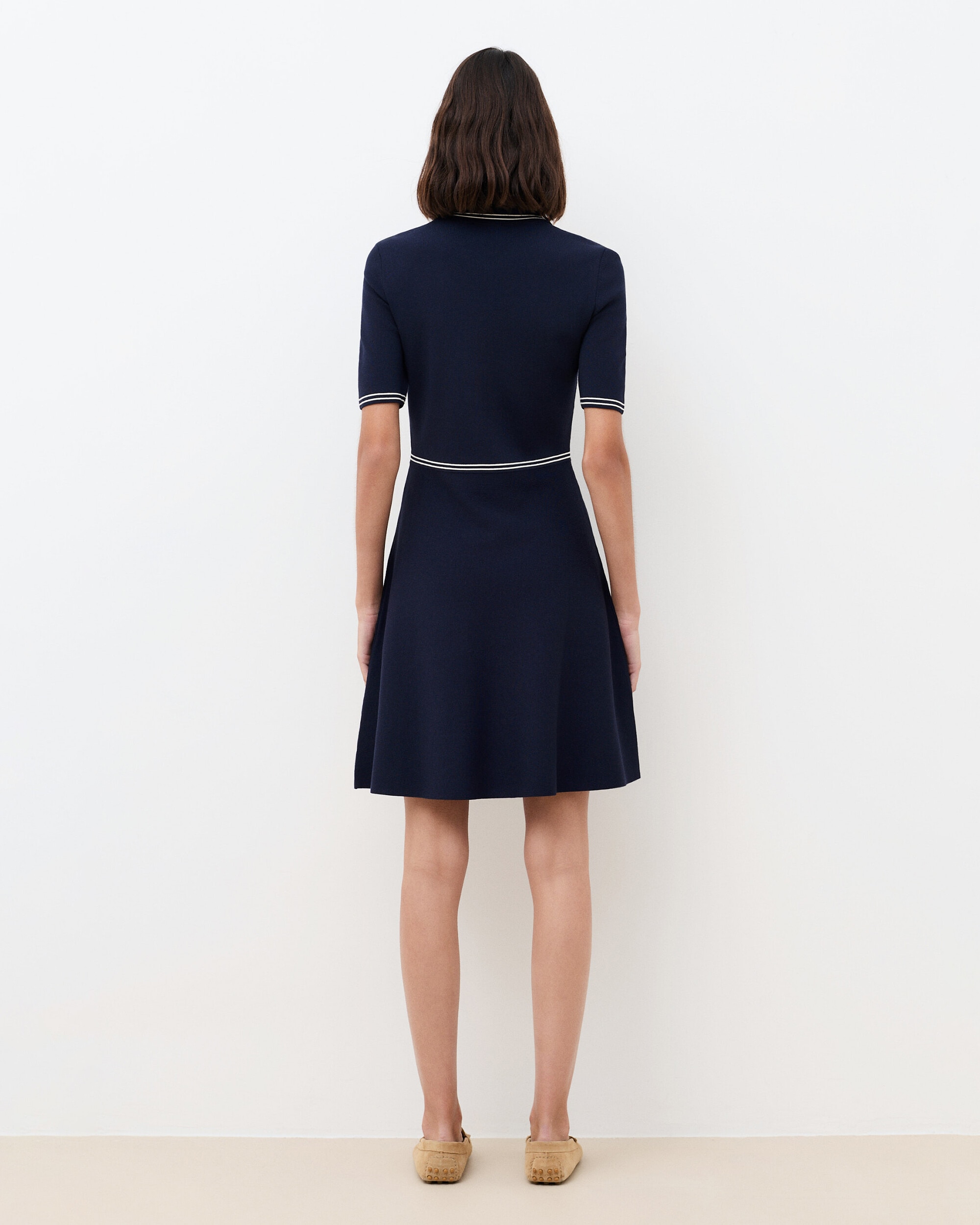 Vestido corto con manga corta y cuello polo - Caroll - Azul marino Azul marino-2