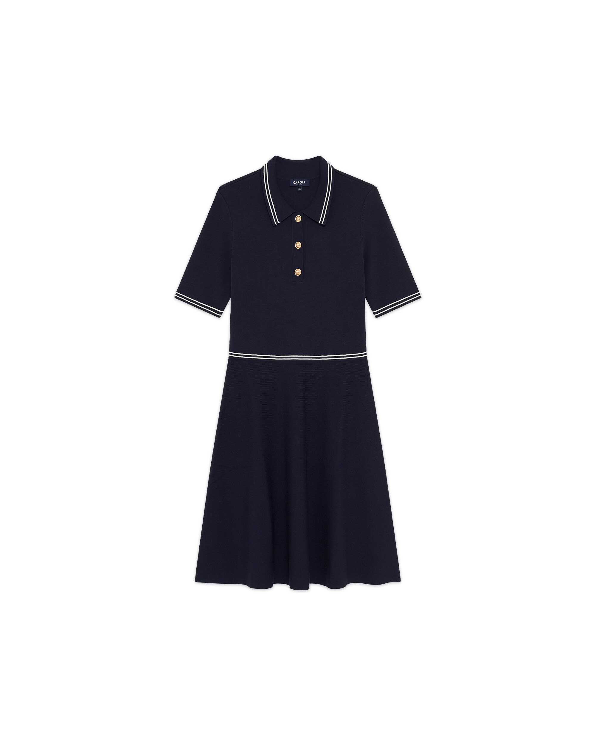 Vestido corto con manga corta y cuello polo - Caroll - Azul marino Azul marino-4