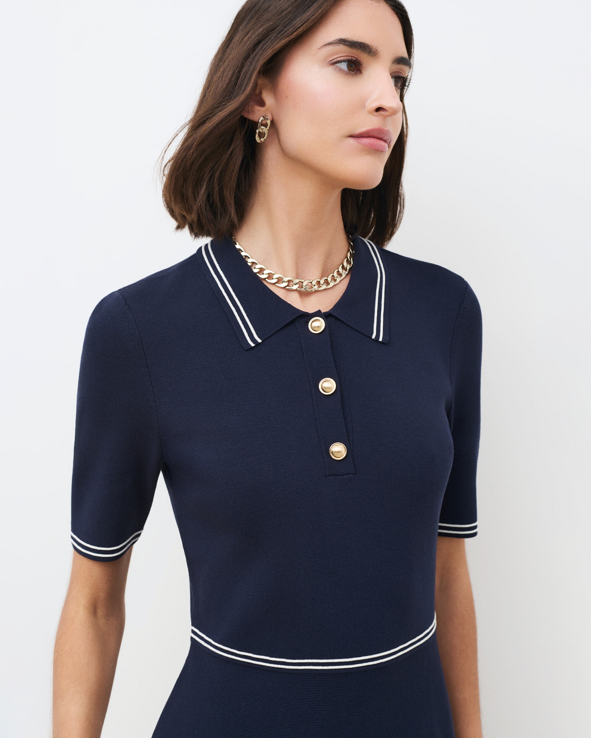 Vestido corto con manga corta y cuello polo - Caroll - Azul marino Azul marino-3