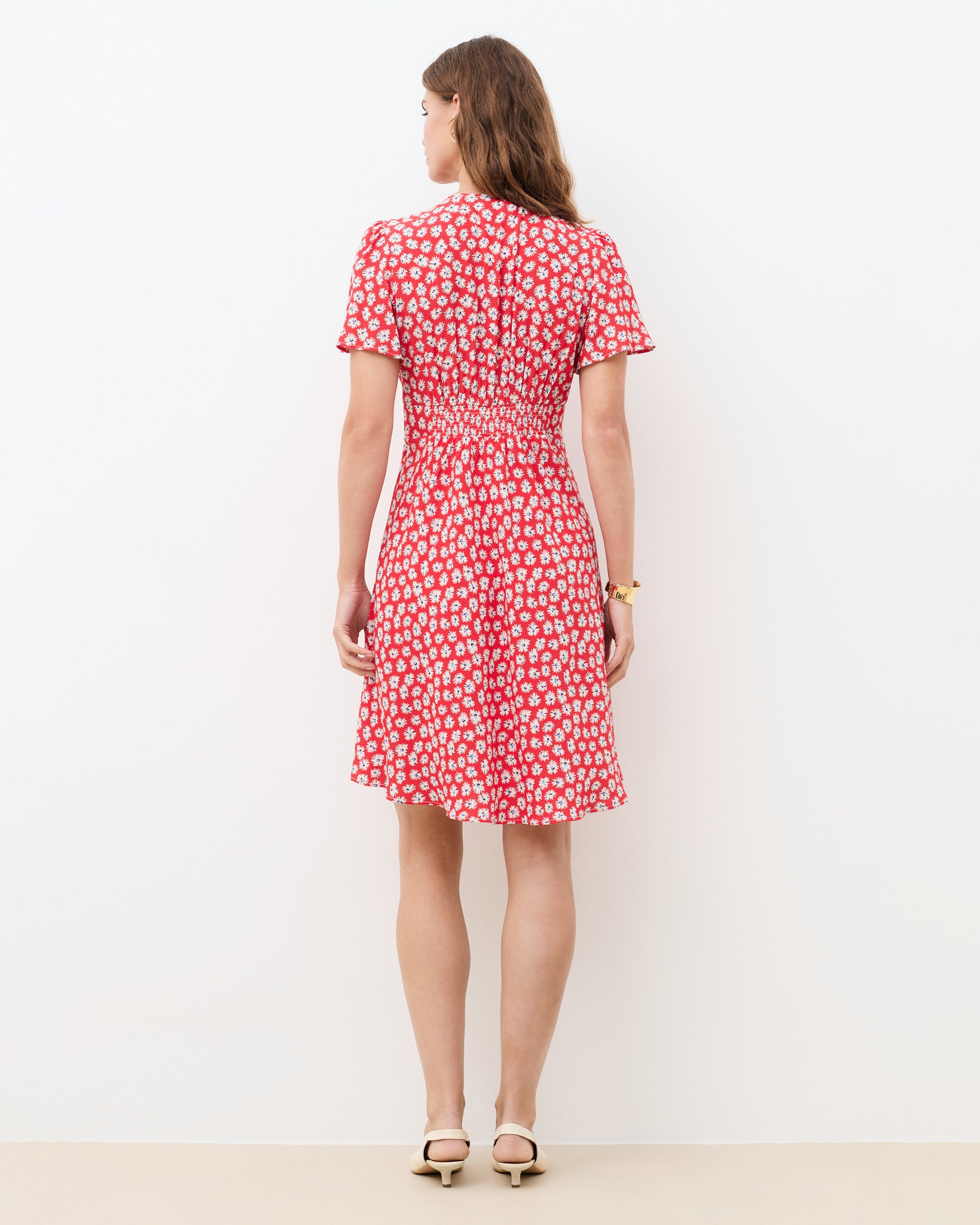 Vestido corto con manga corta y estampado floral - Caroll - Rojo Rojo-2