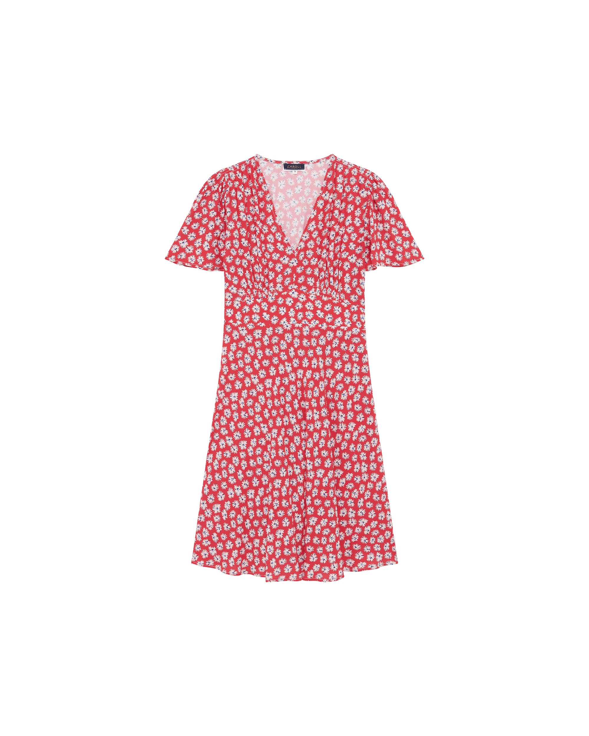 Vestido corto con manga corta y estampado floral - Caroll - Rojo Rojo-4