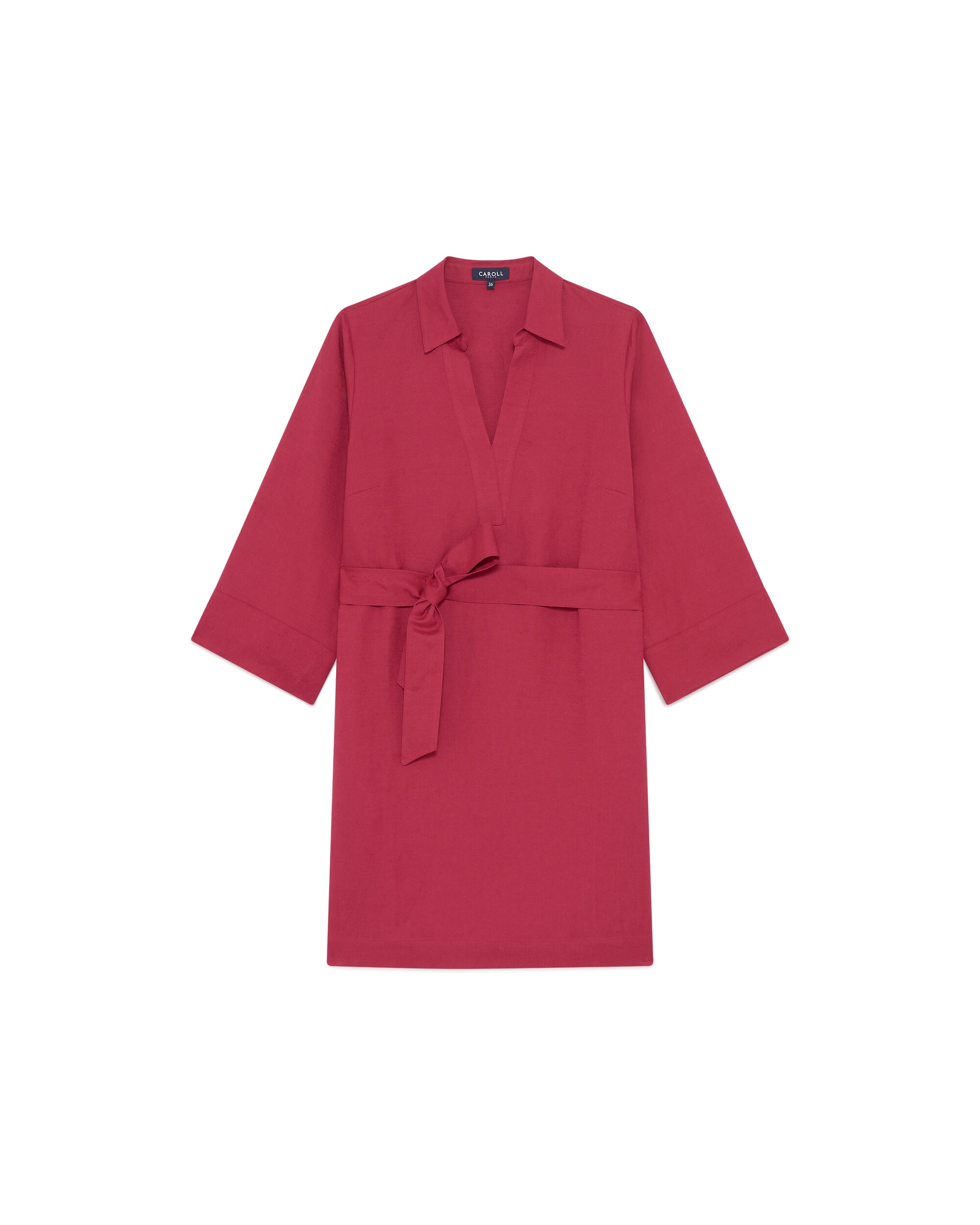 Vestido corto en lino con cintura fruncida - Caroll - Rosa Rosa-4