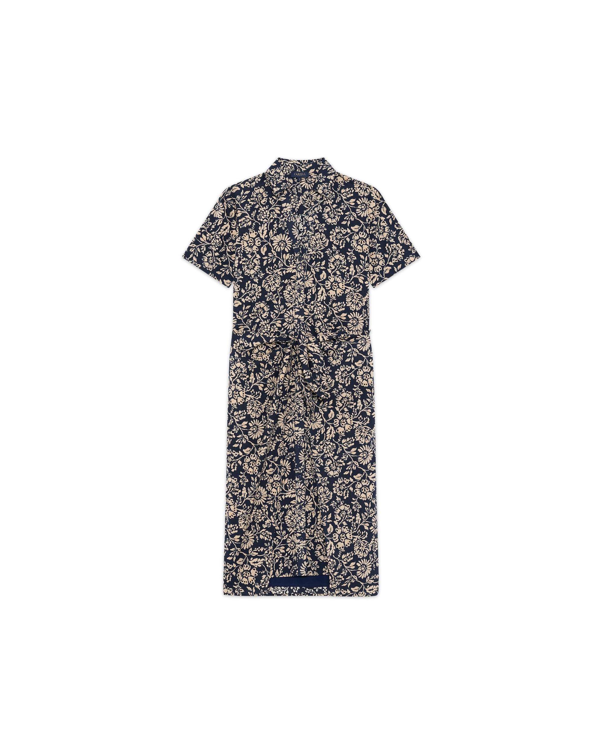 Vestido corto con manga corta y cinturón - Caroll - Azul marino Azul marino-4