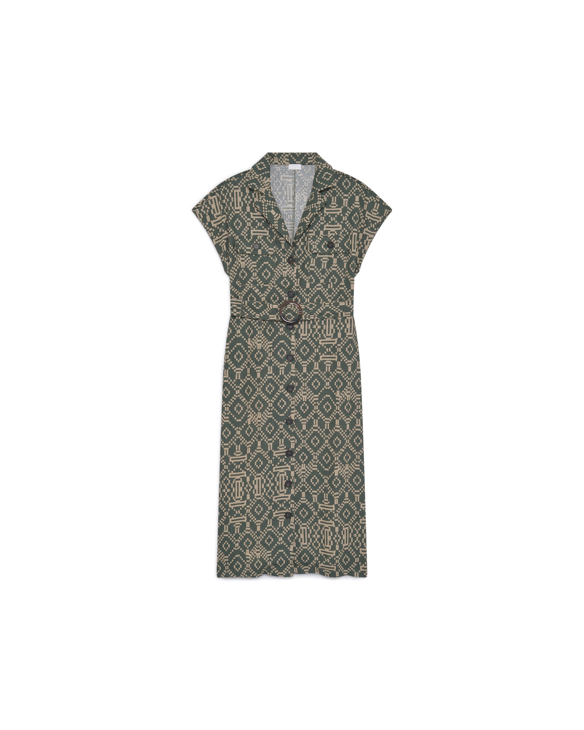Vestido corto con cinturón y bolsillos - Caroll - Verde militar Verde militar-4