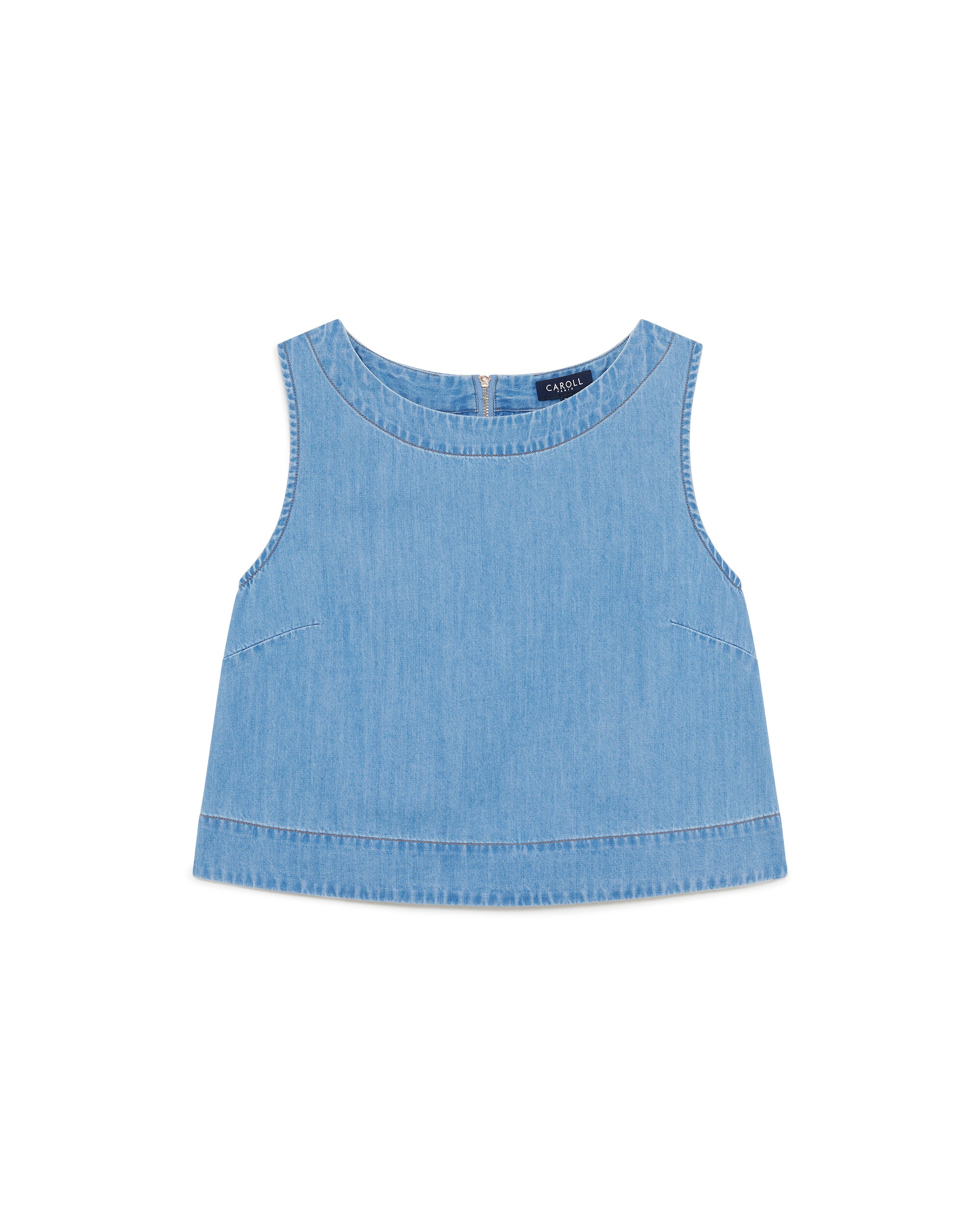 Top crop de mujer en denim sin mangas - Caroll - Azul Azul-4