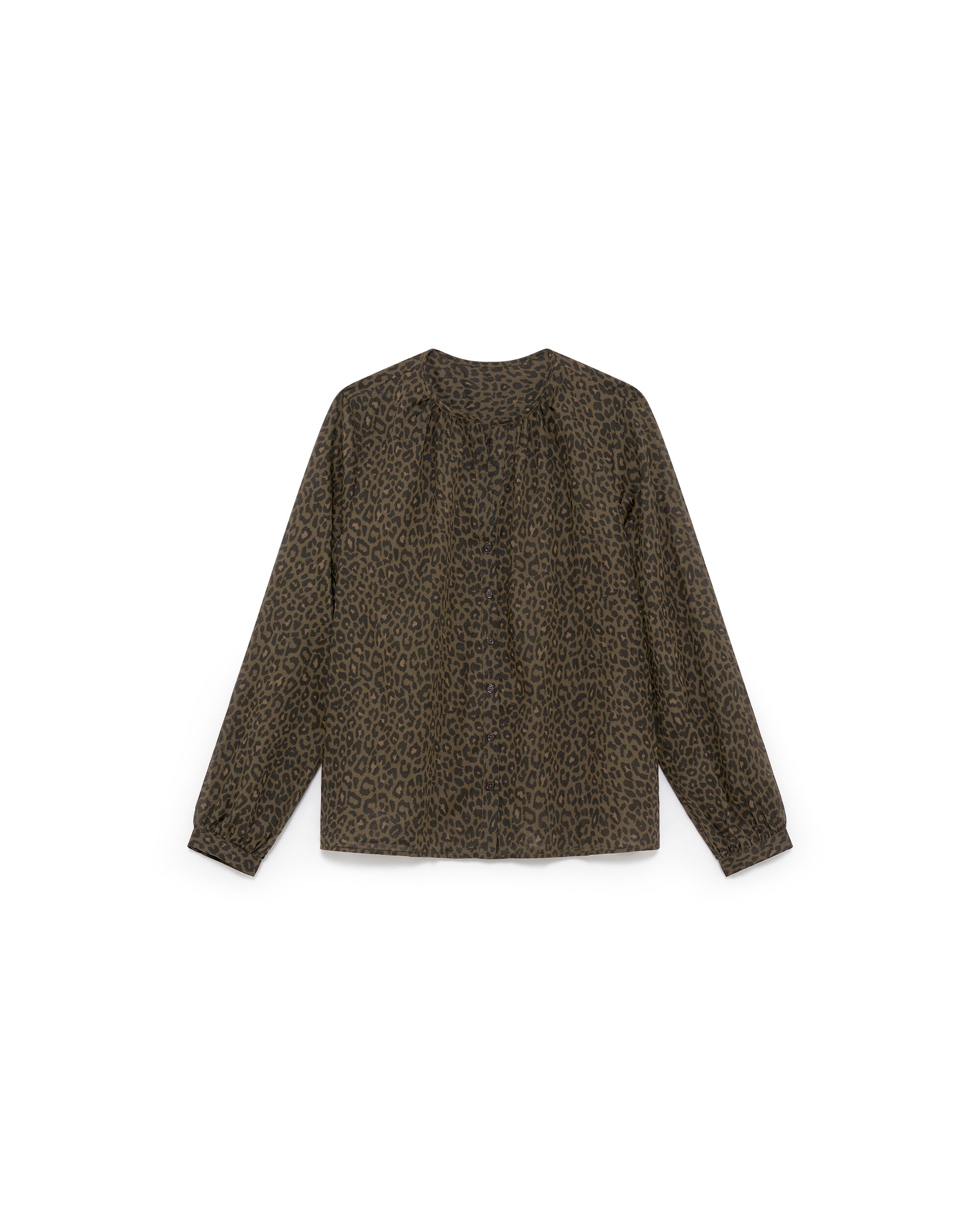 Camisa de mujer de mujer con estampado floral y cuello mao - Caroll - Verde militar Verde militar-4