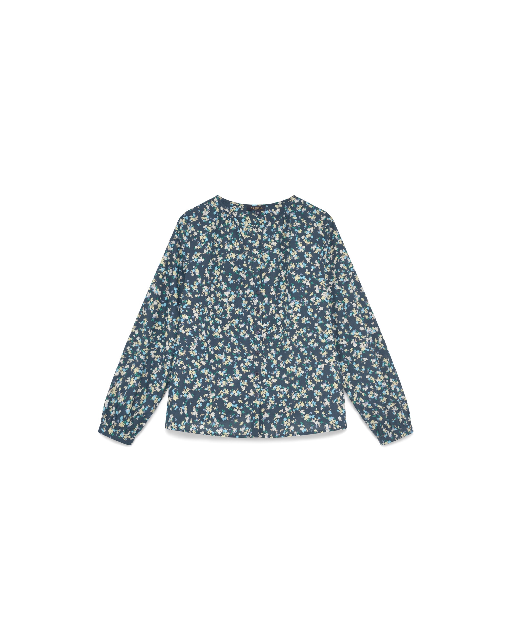 Camisa de mujer de mujer con estampado floral y cuello mao - Caroll - Azul / Blanco Azul / Blanco-4