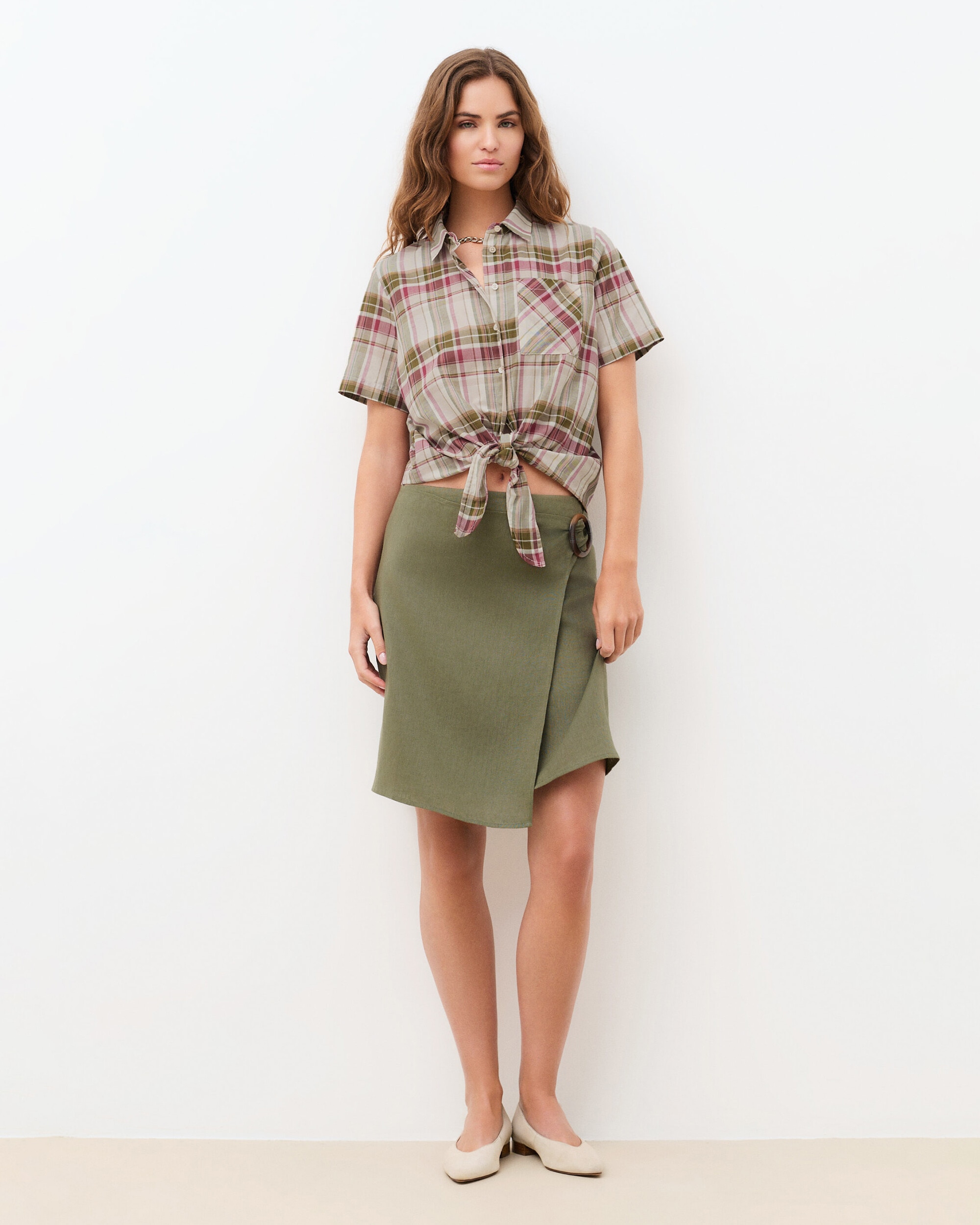 Caroll - Camisa de mujer con estampado tartan y manga corta.