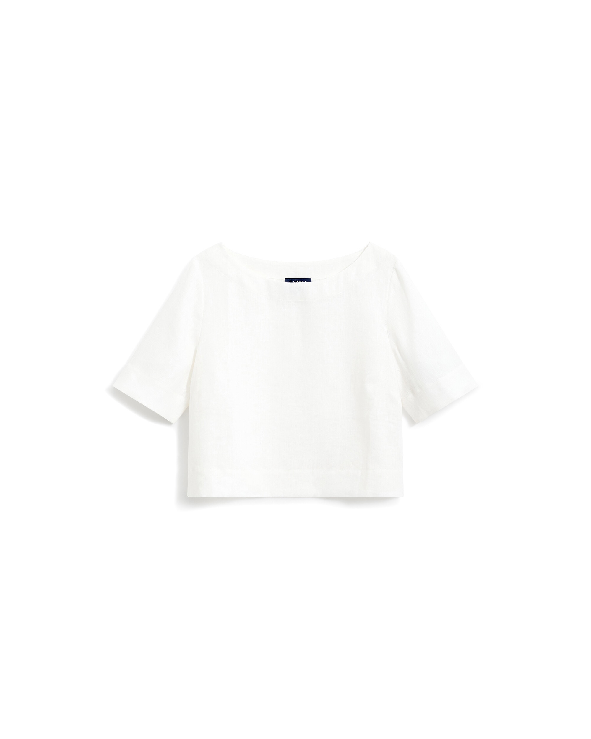 Blusa de mujer con manga corta y corte crop en lino 100% - Caroll - Blanco Blanco-4