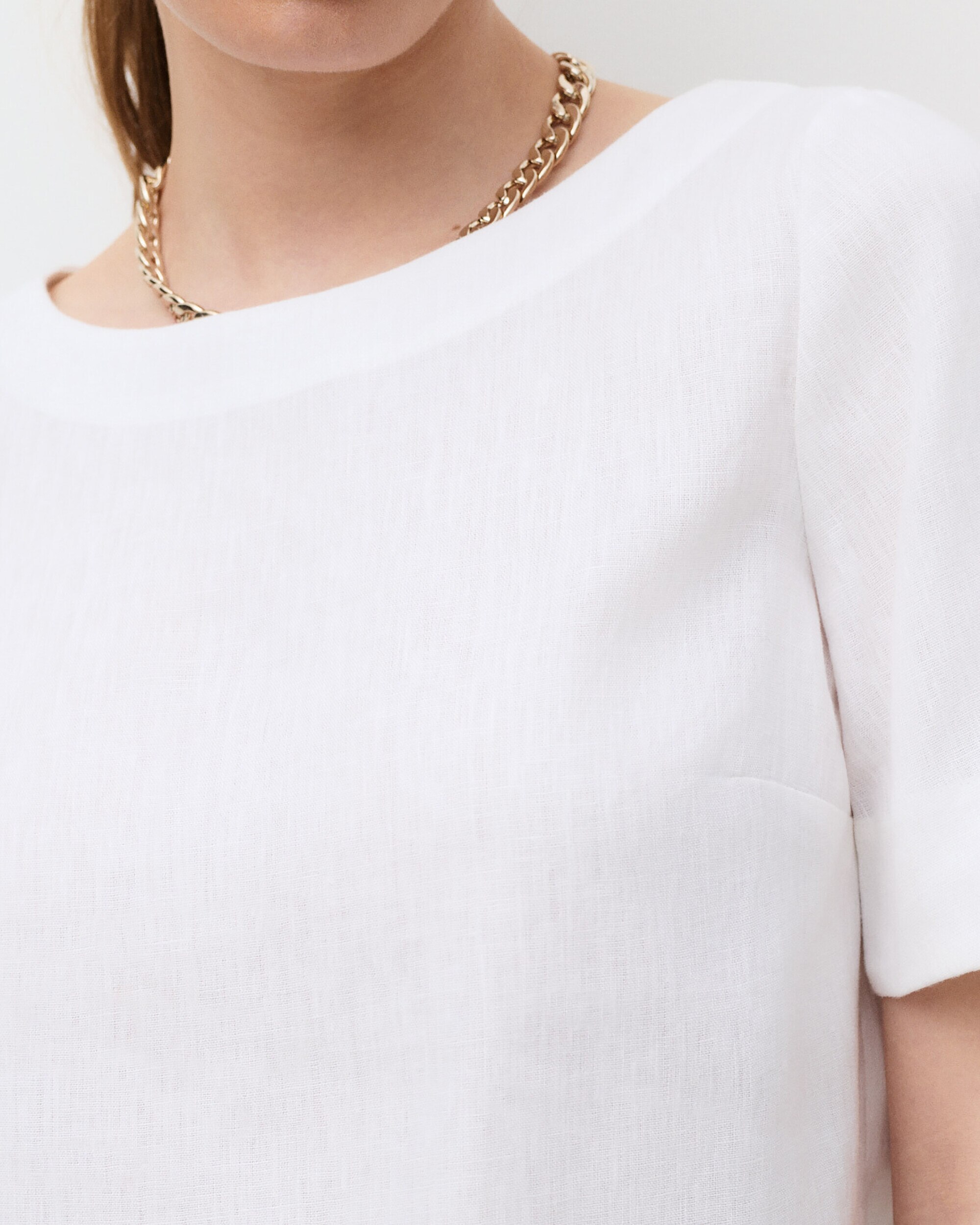 Blusa de mujer con manga corta y corte crop en lino 100% - Caroll - Blanco Blanco-3