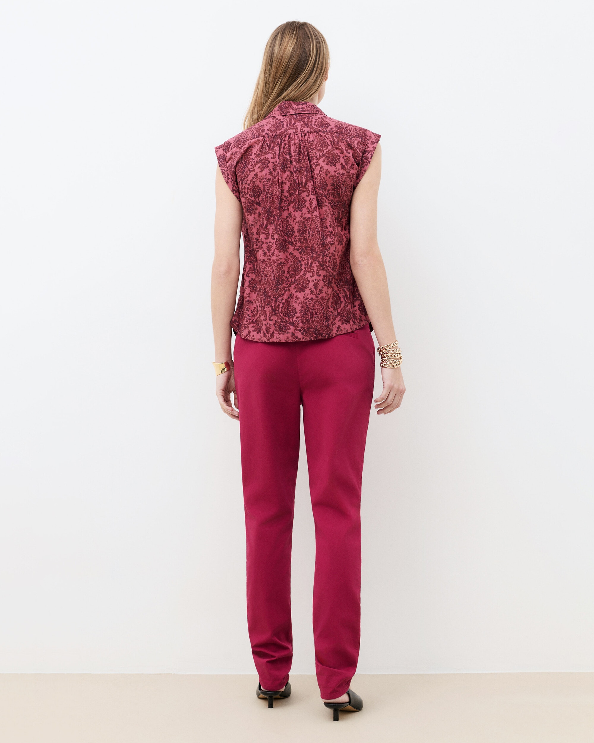 Camisa de mujer con estampado paisley sin mangas - Caroll - Rojo Rojo-2