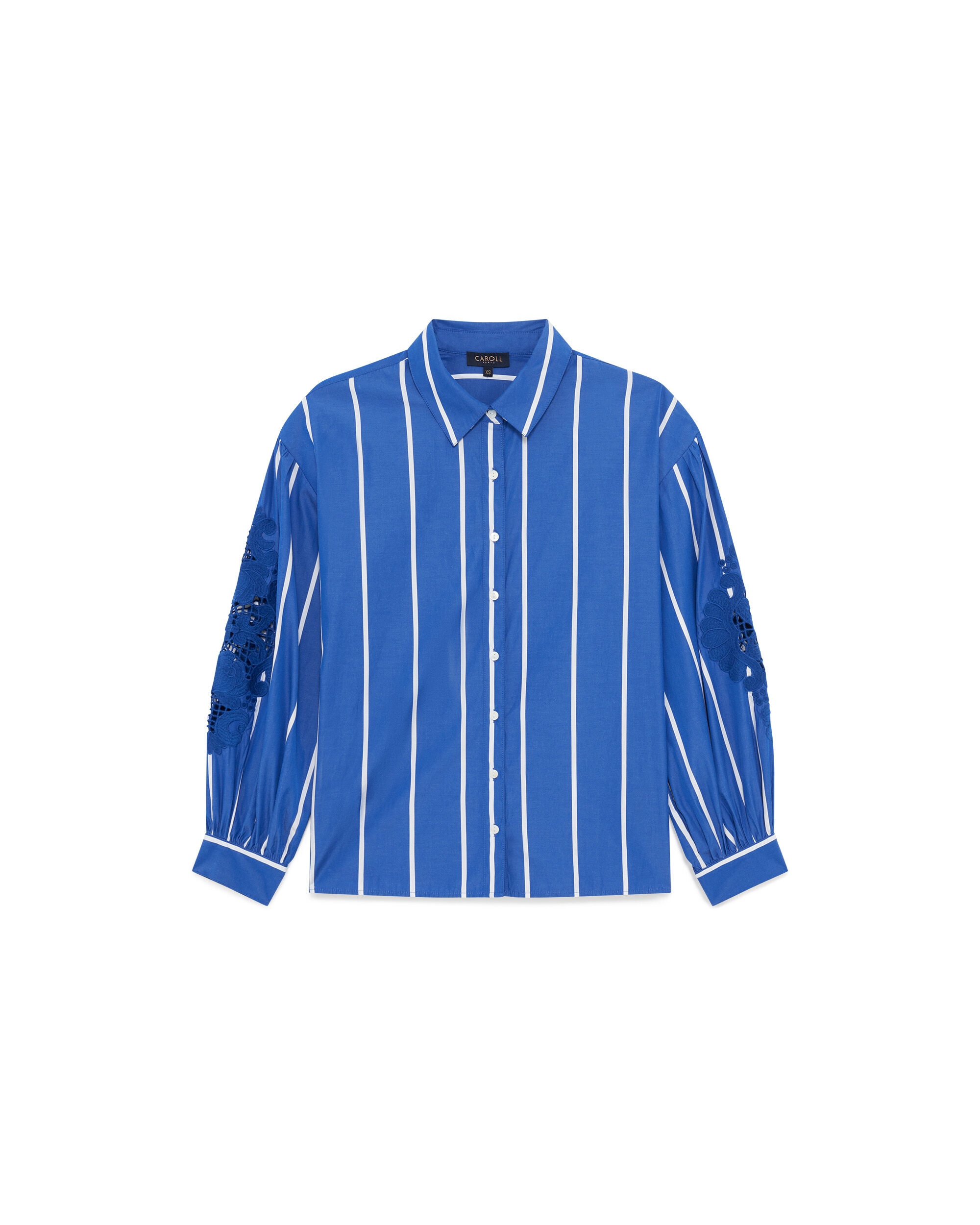 Camisa de mujer de mujer con estampado de rayas y detalle bordado - Caroll - Azul eléctrico Azul eléctrico-4