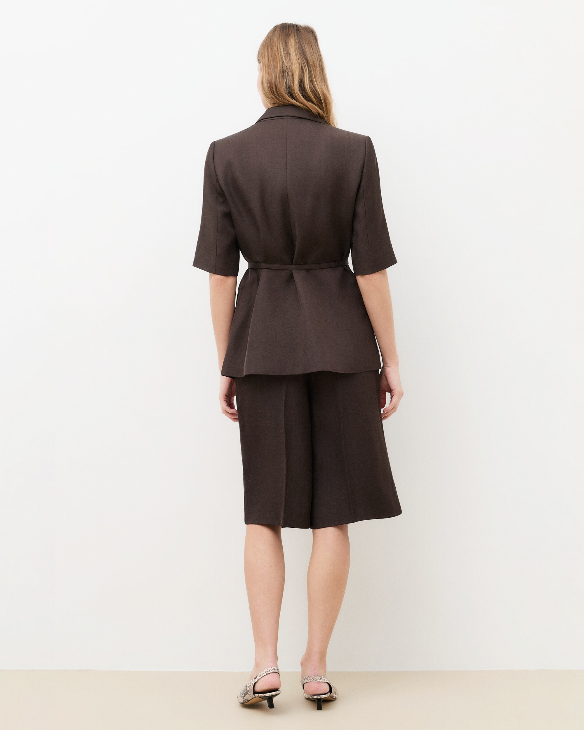 Blazer de mujer con manga francesa y cinturón - Caroll - Marrón Marrón-2
