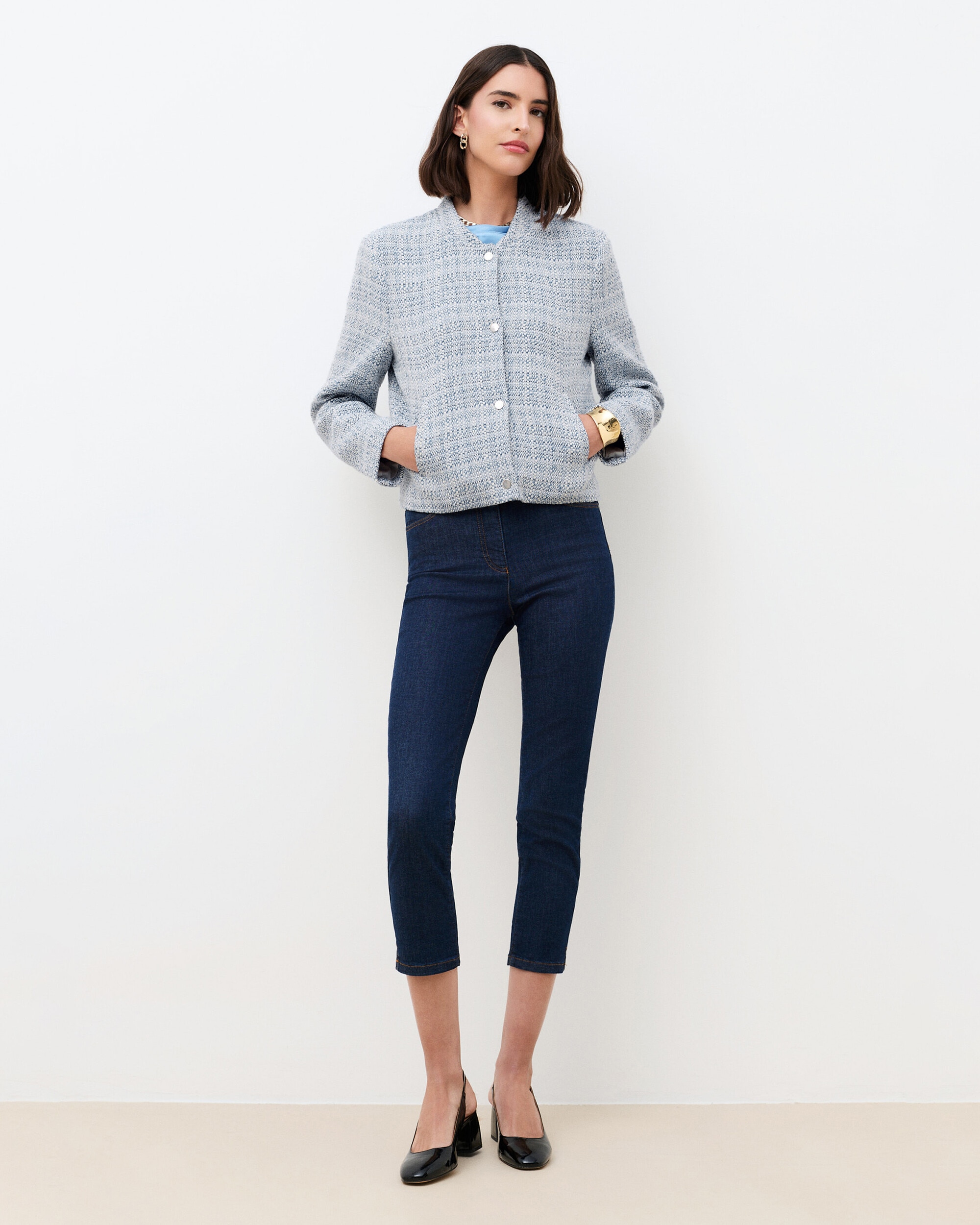 Caroll - Chaqueta de mujer de mujer en tweed de algodón con botones a contraste.
