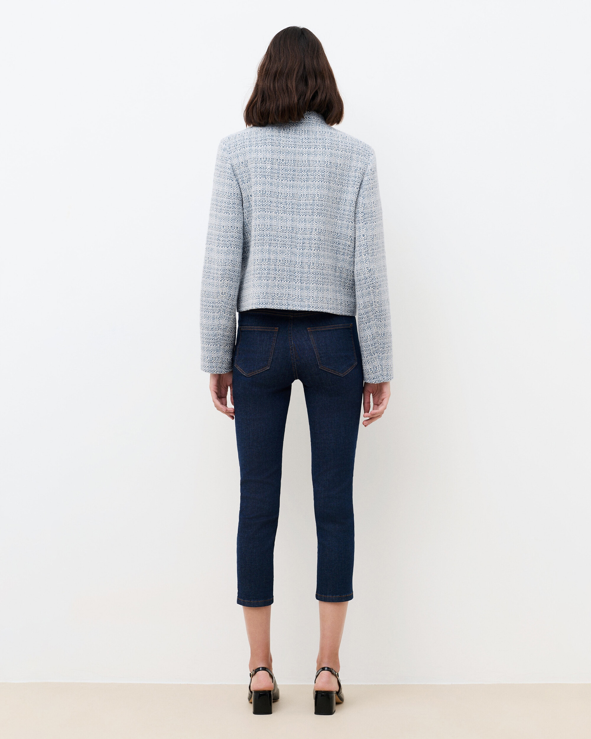 Chaqueta de mujer de mujer en tweed de algodón con botones a contraste - Caroll - Azul claro Azul claro-2