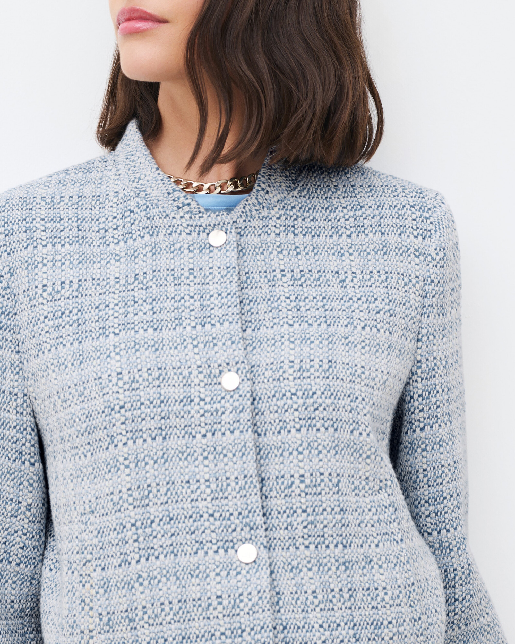 Chaqueta de mujer de mujer en tweed de algodón con botones a contraste - Caroll - Azul claro Azul claro-3
