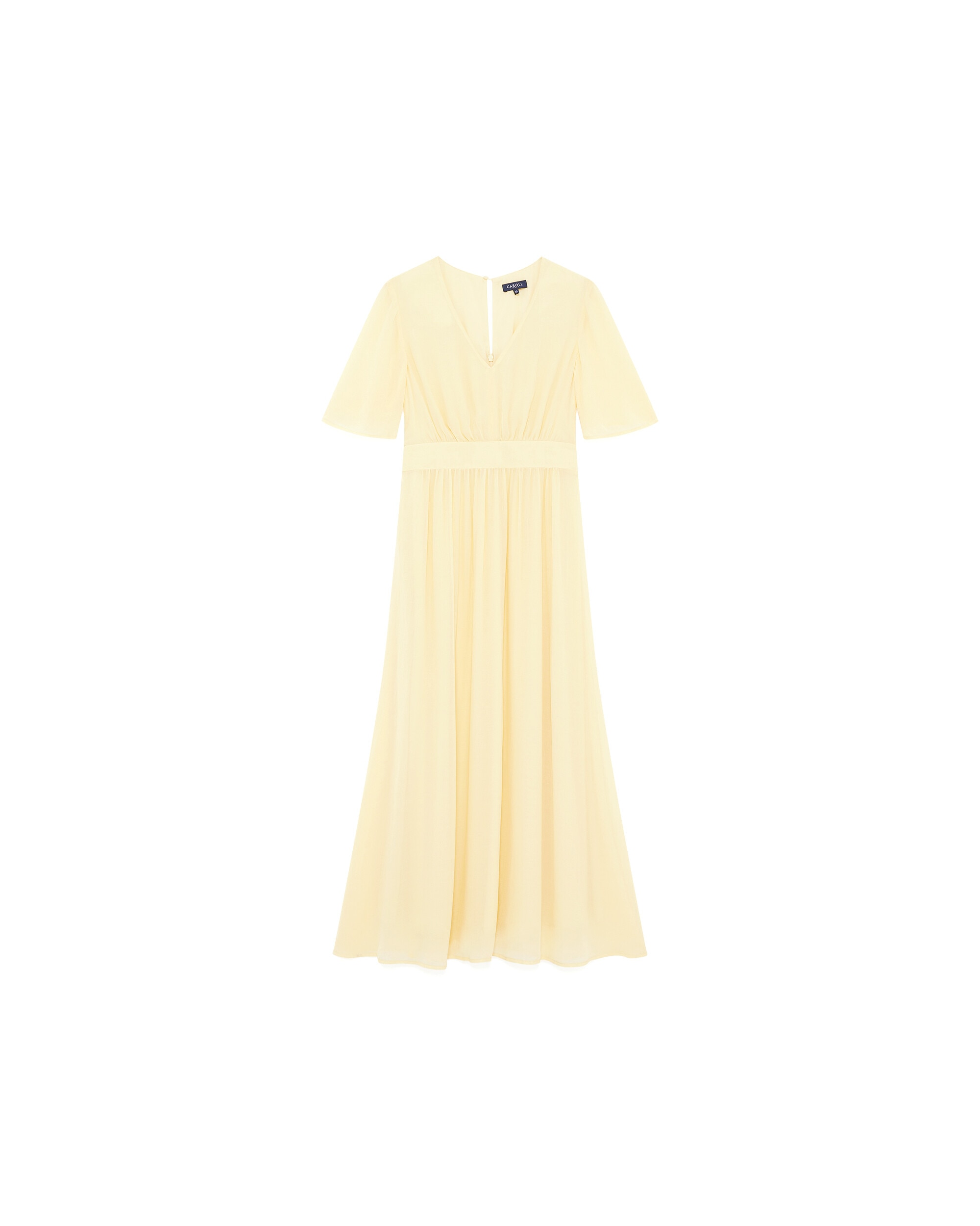 Vestido largo con manga corta y escote pico - Caroll - Amarillo Amarillo-4